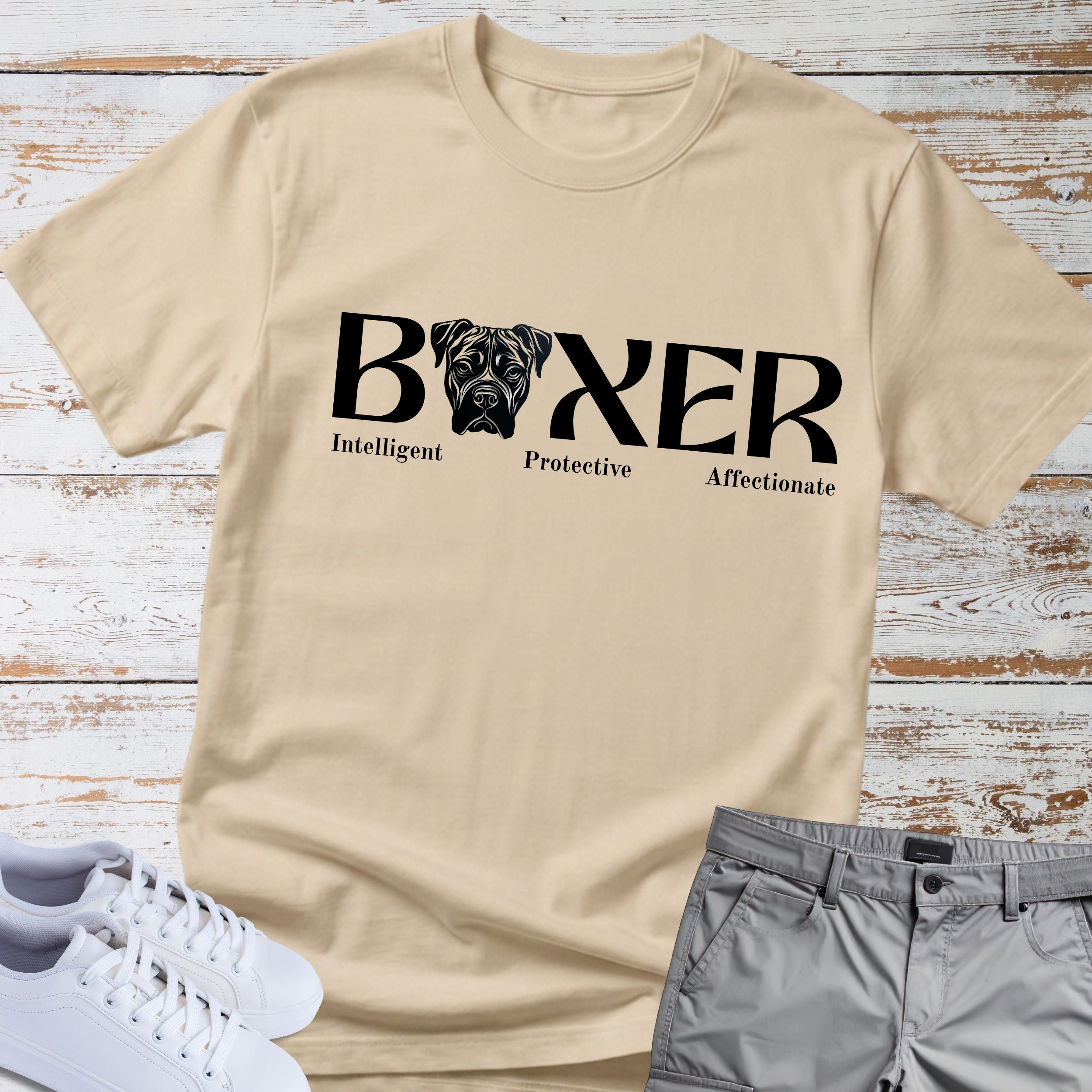 Boxer Intelligent Protective Affectionate T-Shirt, Boxer Dog Lover Shirt, Funny Boxer Owner Tee, Boxer Breed Personality Gift, Dog Lover Apparel
