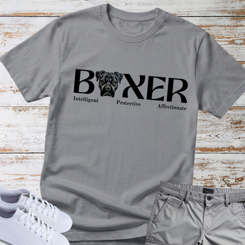 Boxer Intelligent Protective Affectionate T-Shirt, Boxer Dog Lover Shirt, Funny Boxer Owner Tee, Boxer Breed Personality Gift, Dog Lover Apparel
