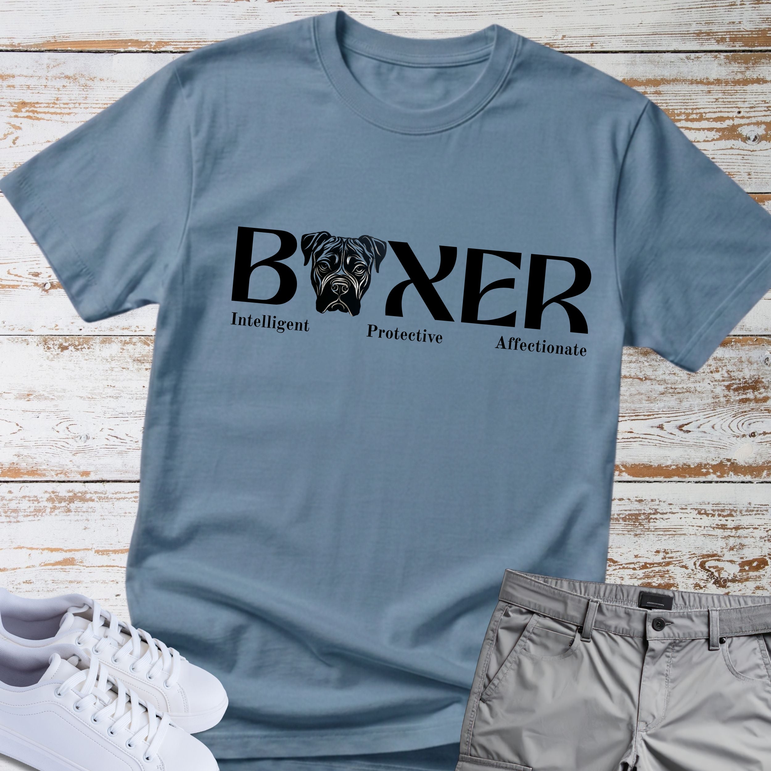 Boxer Intelligent Protective Affectionate T-Shirt, Boxer Dog Lover Shirt, Funny Boxer Owner Tee, Boxer Breed Personality Gift, Dog Lover Apparel