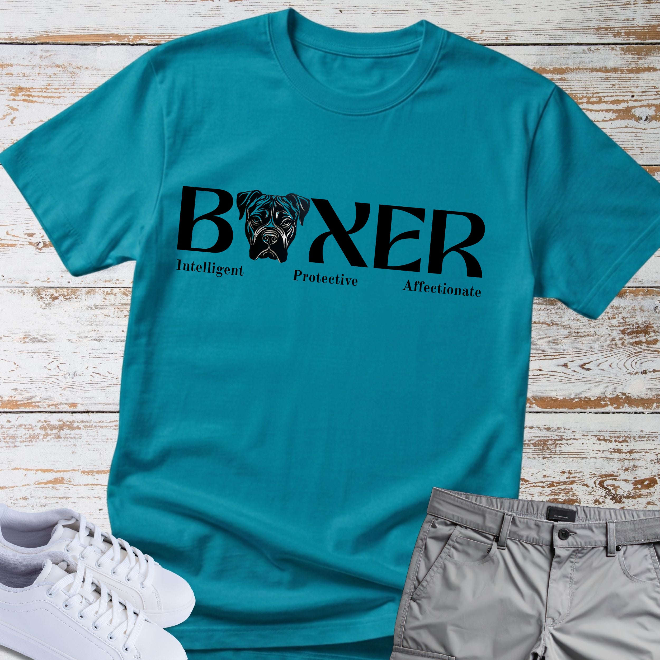 Boxer Intelligent Protective Affectionate T-Shirt, Boxer Dog Lover Shirt, Funny Boxer Owner Tee, Boxer Breed Personality Gift, Dog Lover Apparel