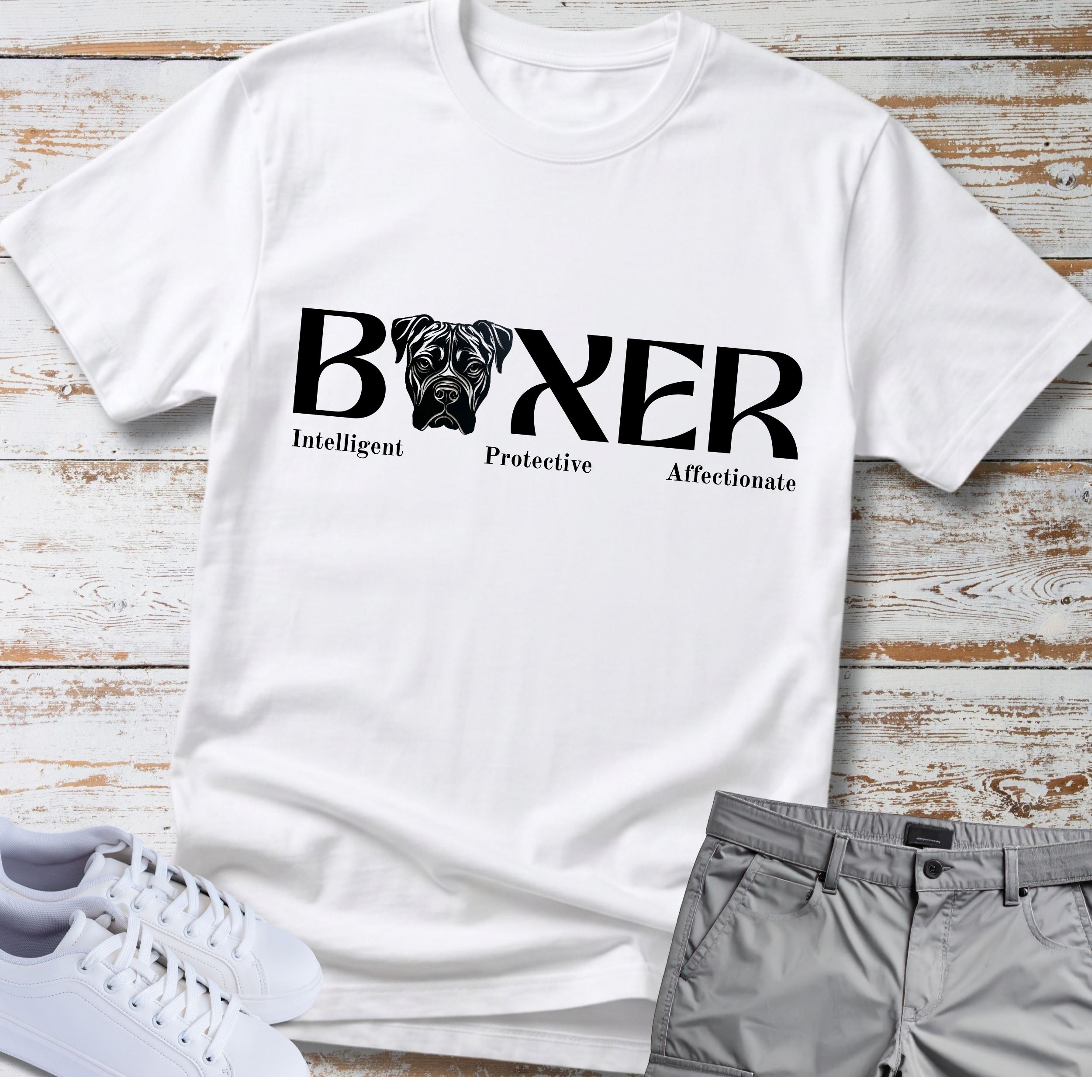 Boxer Intelligent Protective Affectionate T-Shirt, Boxer Dog Lover Shirt, Funny Boxer Owner Tee, Boxer Breed Personality Gift, Dog Lover Apparel