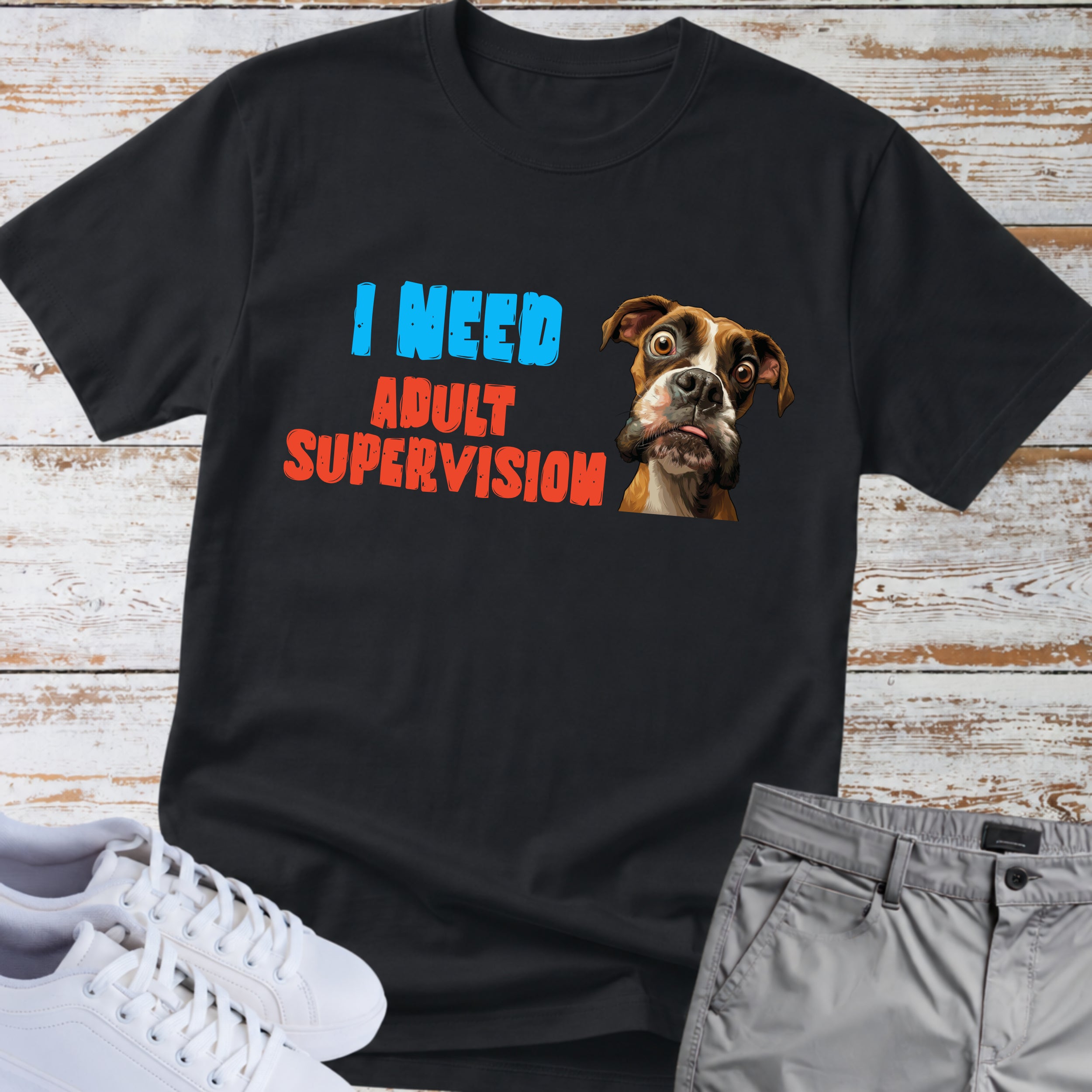 I Need Adult Supervision Boxer Dog T-Shirt, Funny Boxer Lover Shirt, Goofy Boxer Tee, Boxer Owner Gift, Dog Humor Apparel