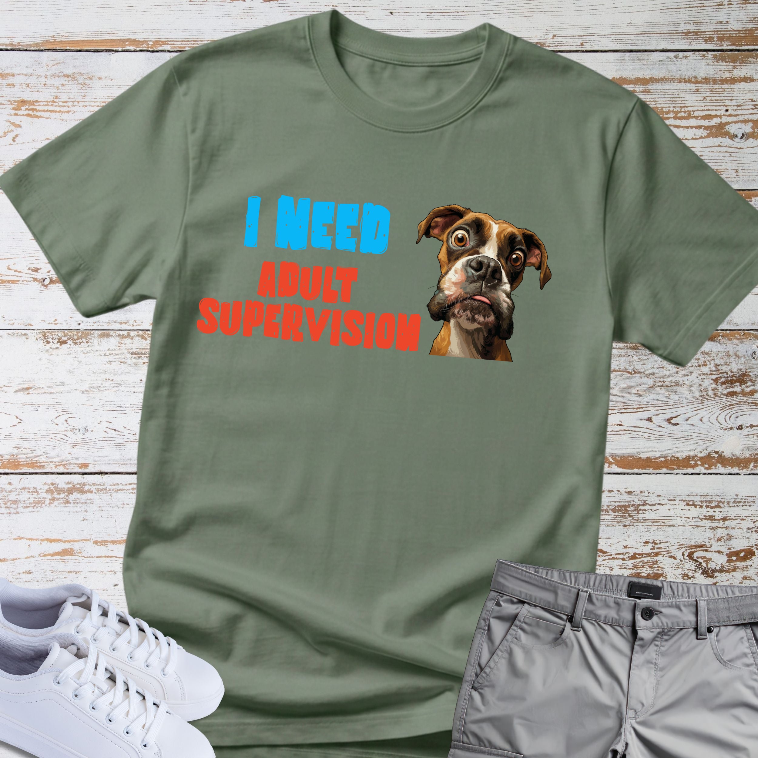 I Need Adult Supervision Boxer Dog T-Shirt, Funny Boxer Lover Shirt, Goofy Boxer Tee, Boxer Owner Gift, Dog Humor Apparel