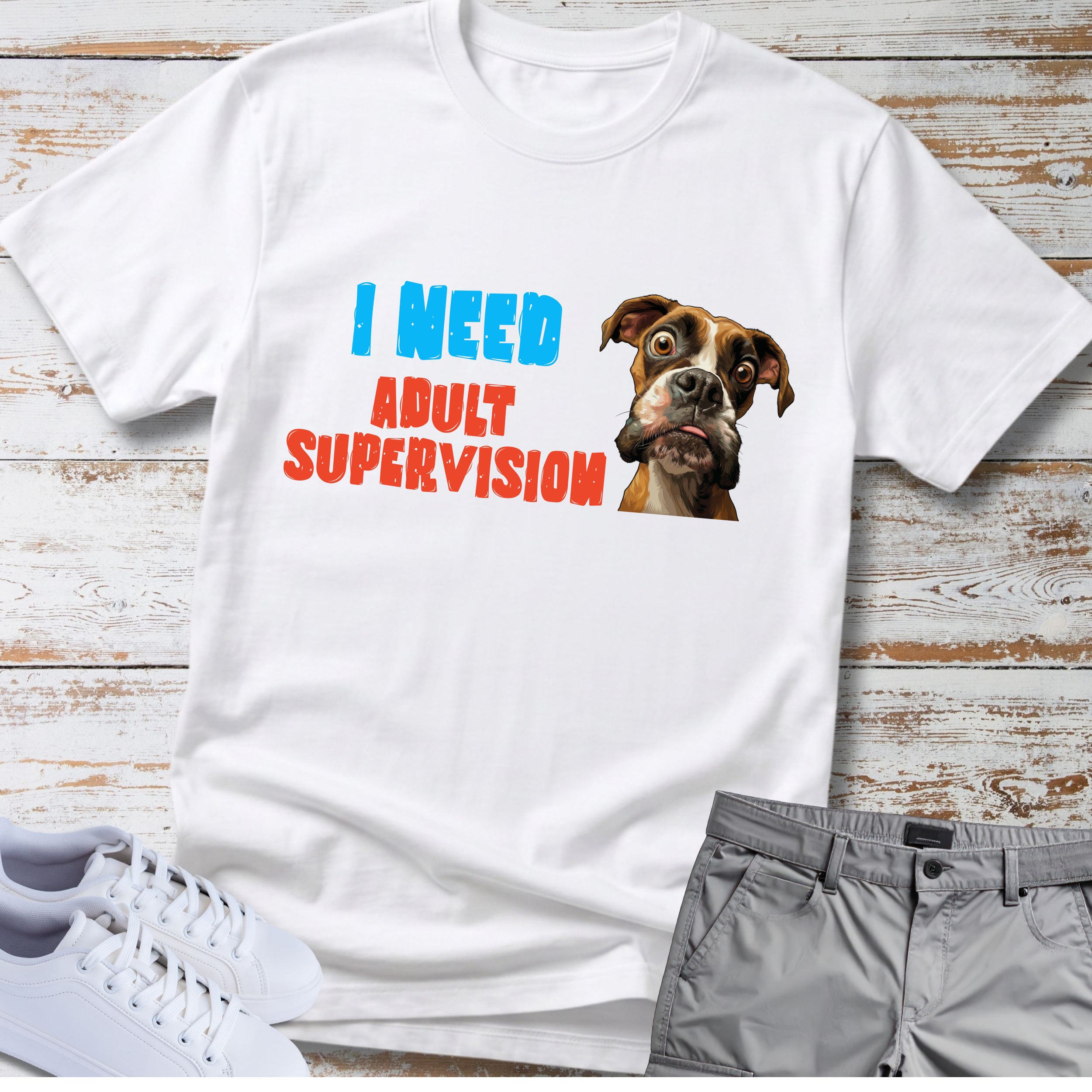I Need Adult Supervision Boxer Dog T-Shirt, Funny Boxer Lover Shirt, Goofy Boxer Tee, Boxer Owner Gift, Dog Humor Apparel