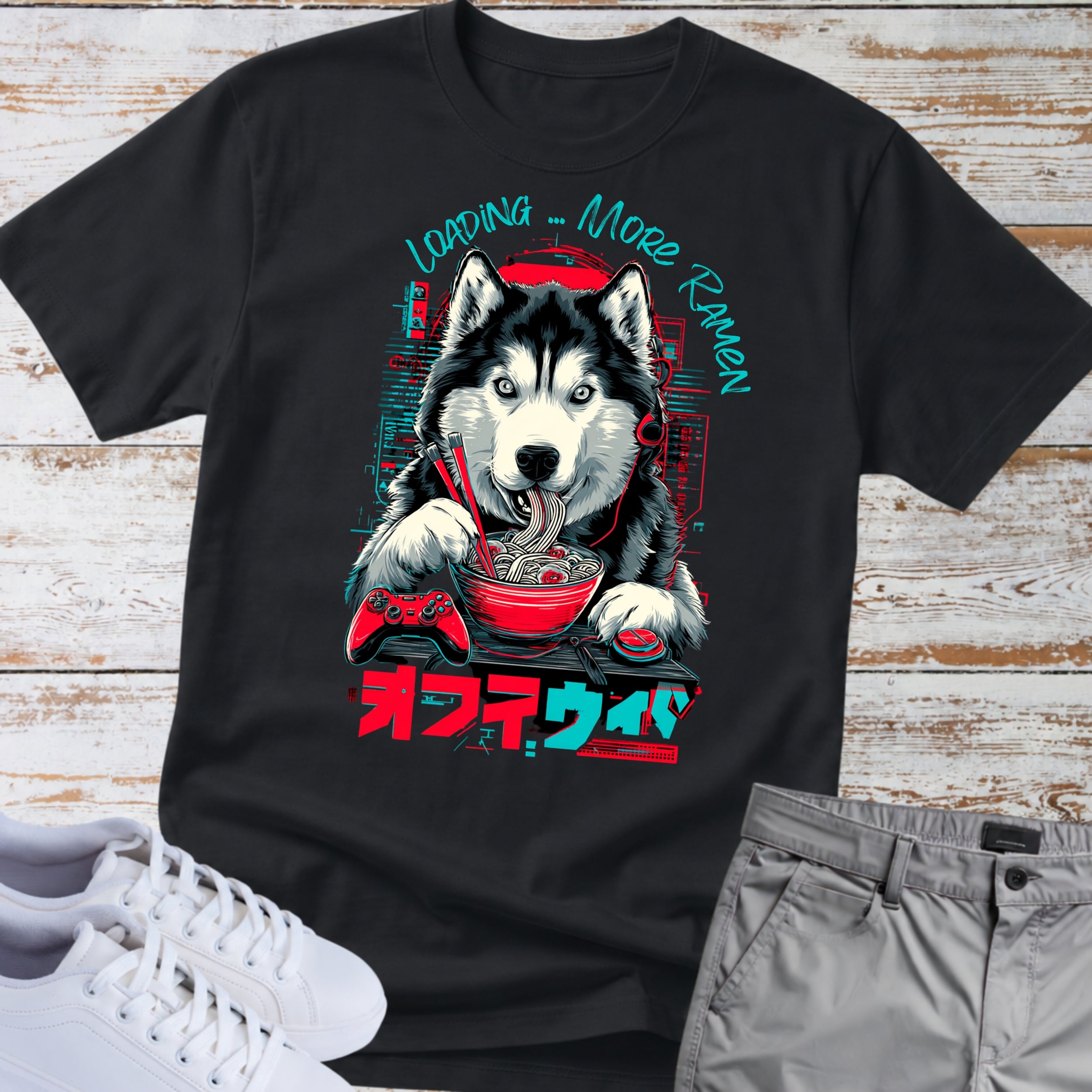 Gaming Siberian Husky Ramen T-Shirt