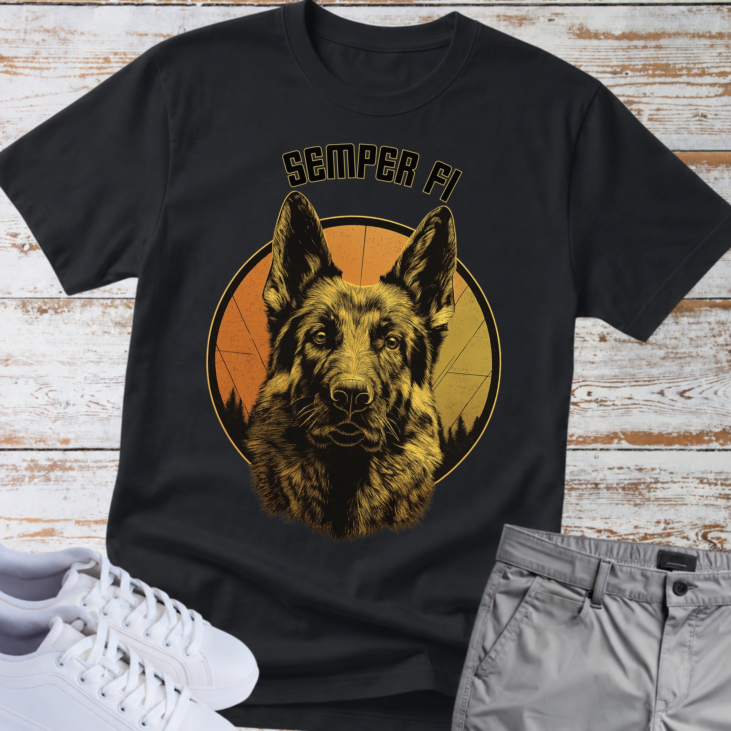 Military K9 Tribute German Shepherd Semper Fi T-Shirt