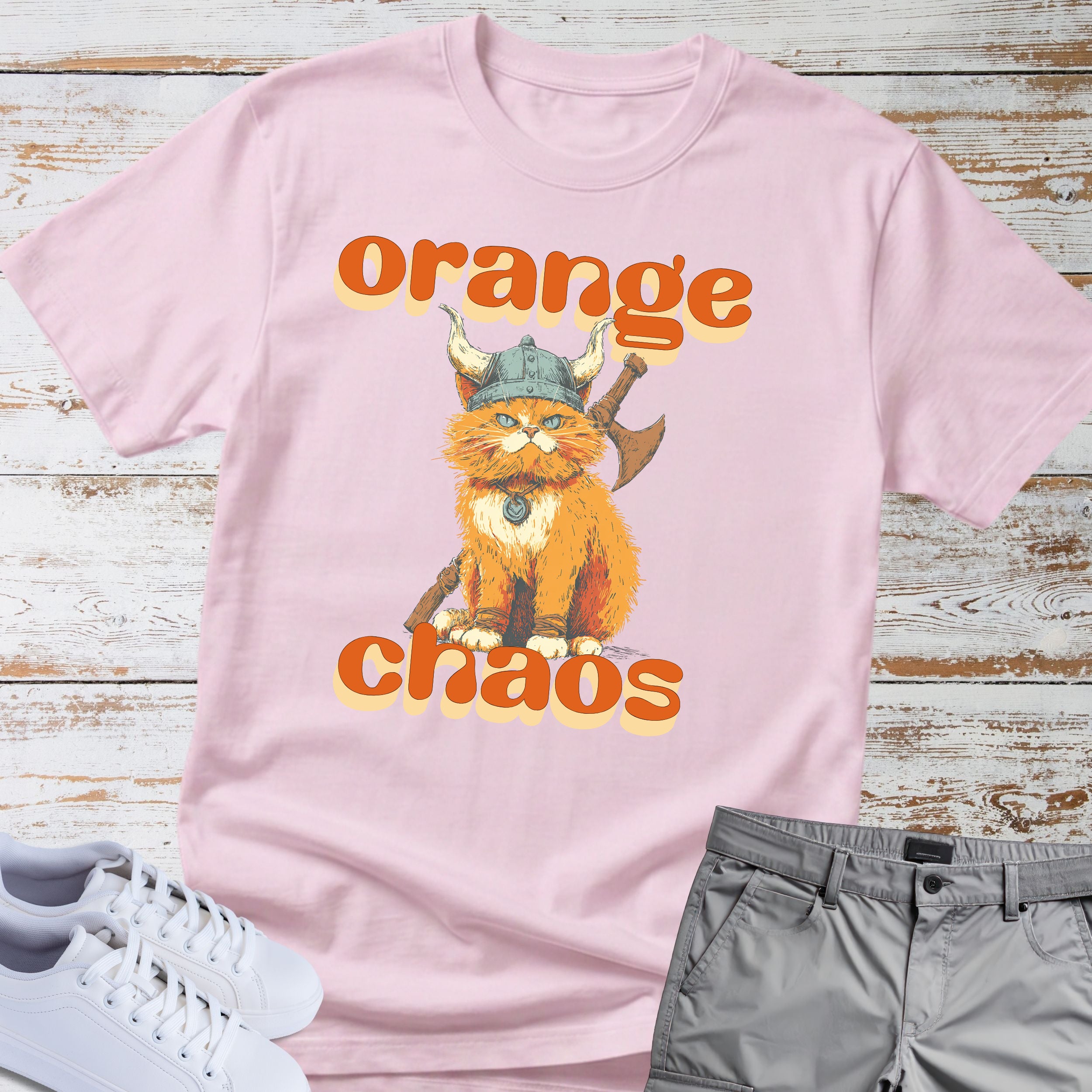 Cat Viking Orange Chaos T-Shirt