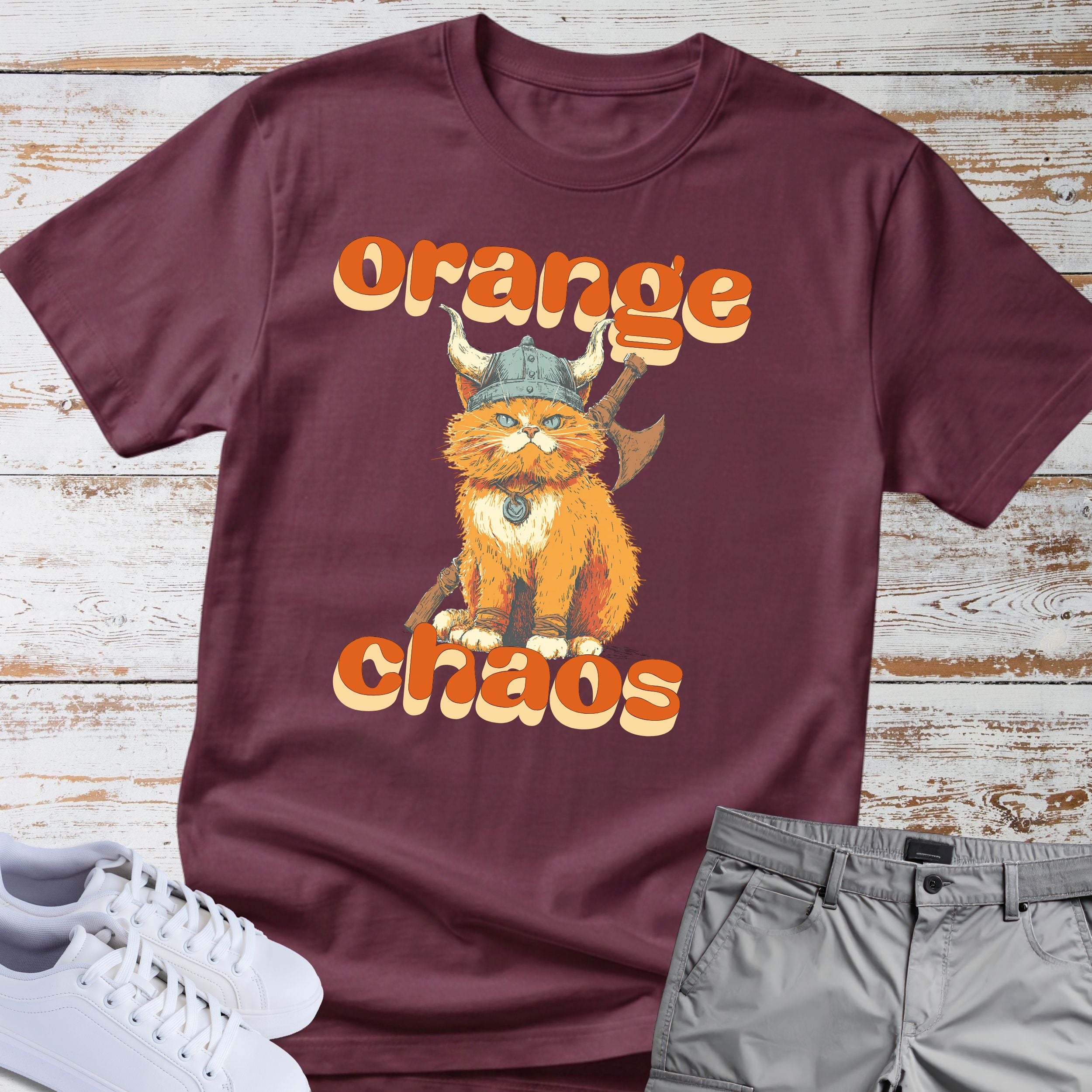 Cat Viking Orange Chaos T-Shirt