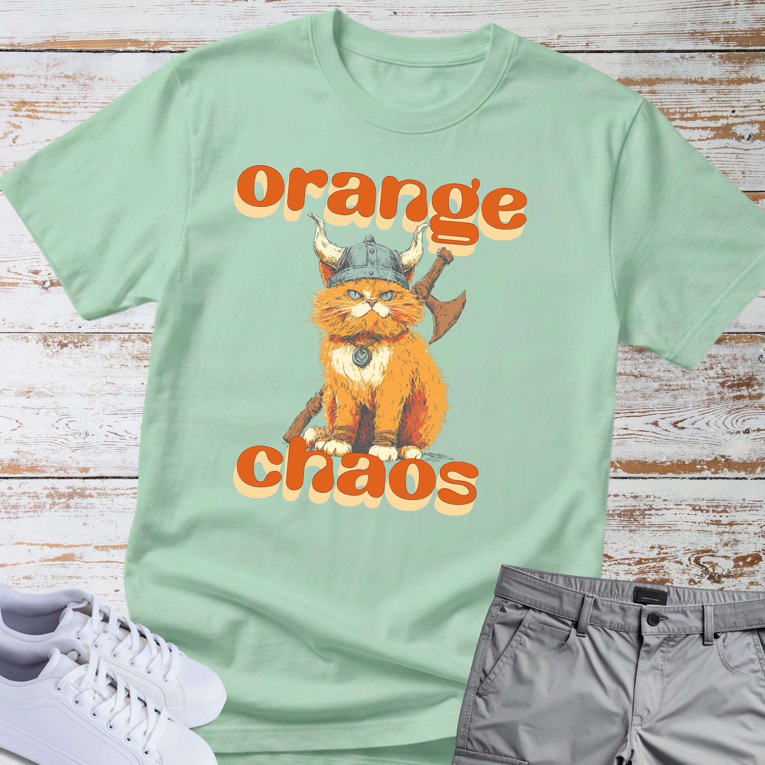 Cat Viking Orange Chaos T-Shirt