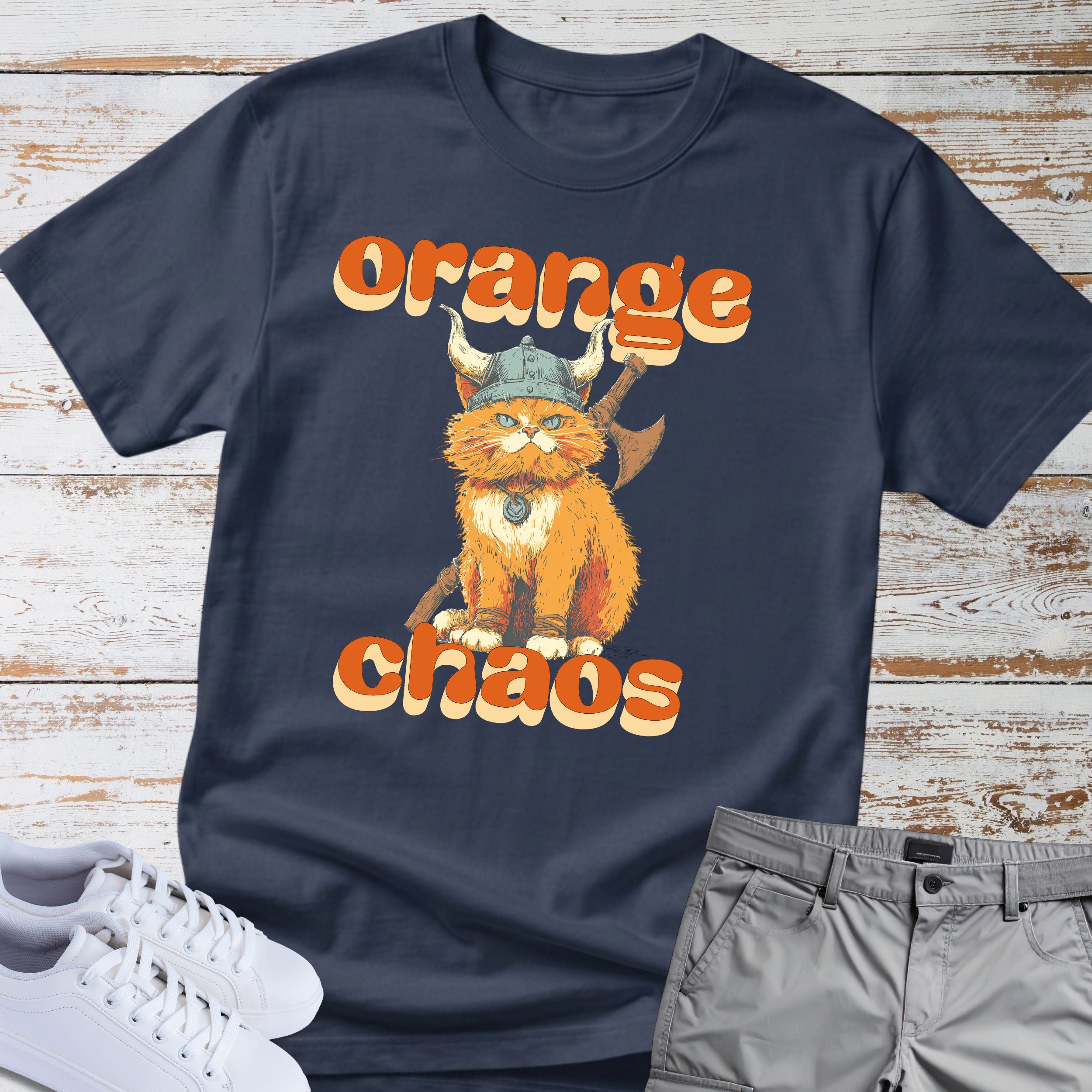 Cat Viking Orange Chaos T-Shirt