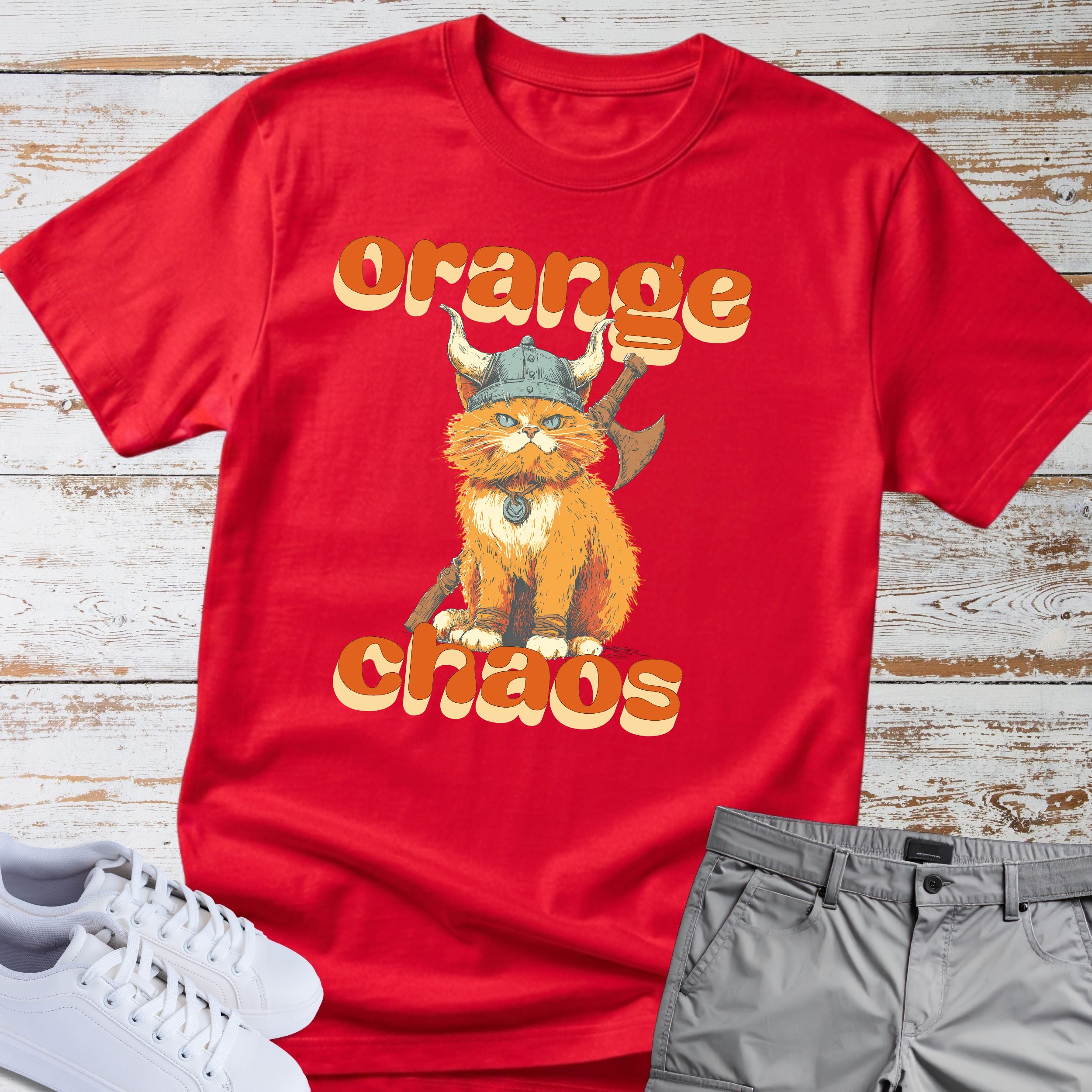 Cat Viking Orange Chaos T-Shirt