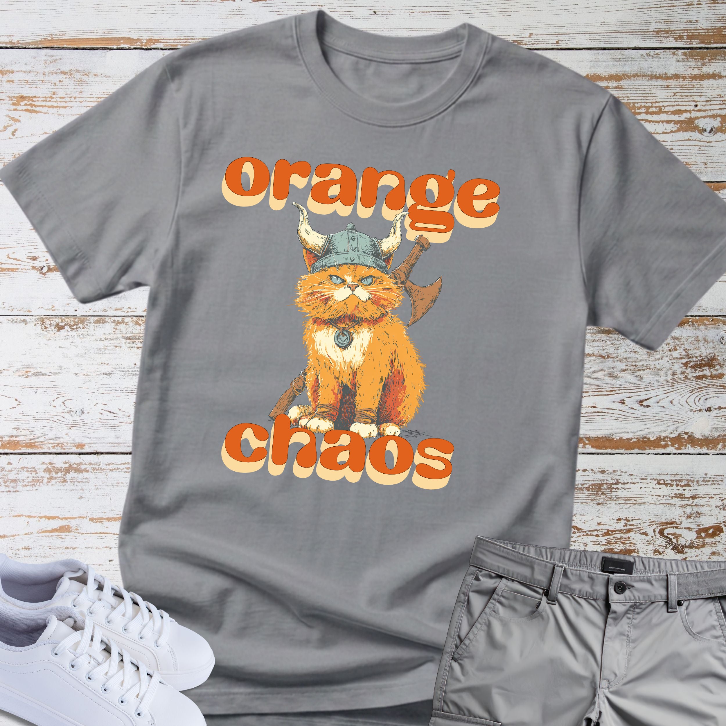 Cat Viking Orange Chaos T-Shirt