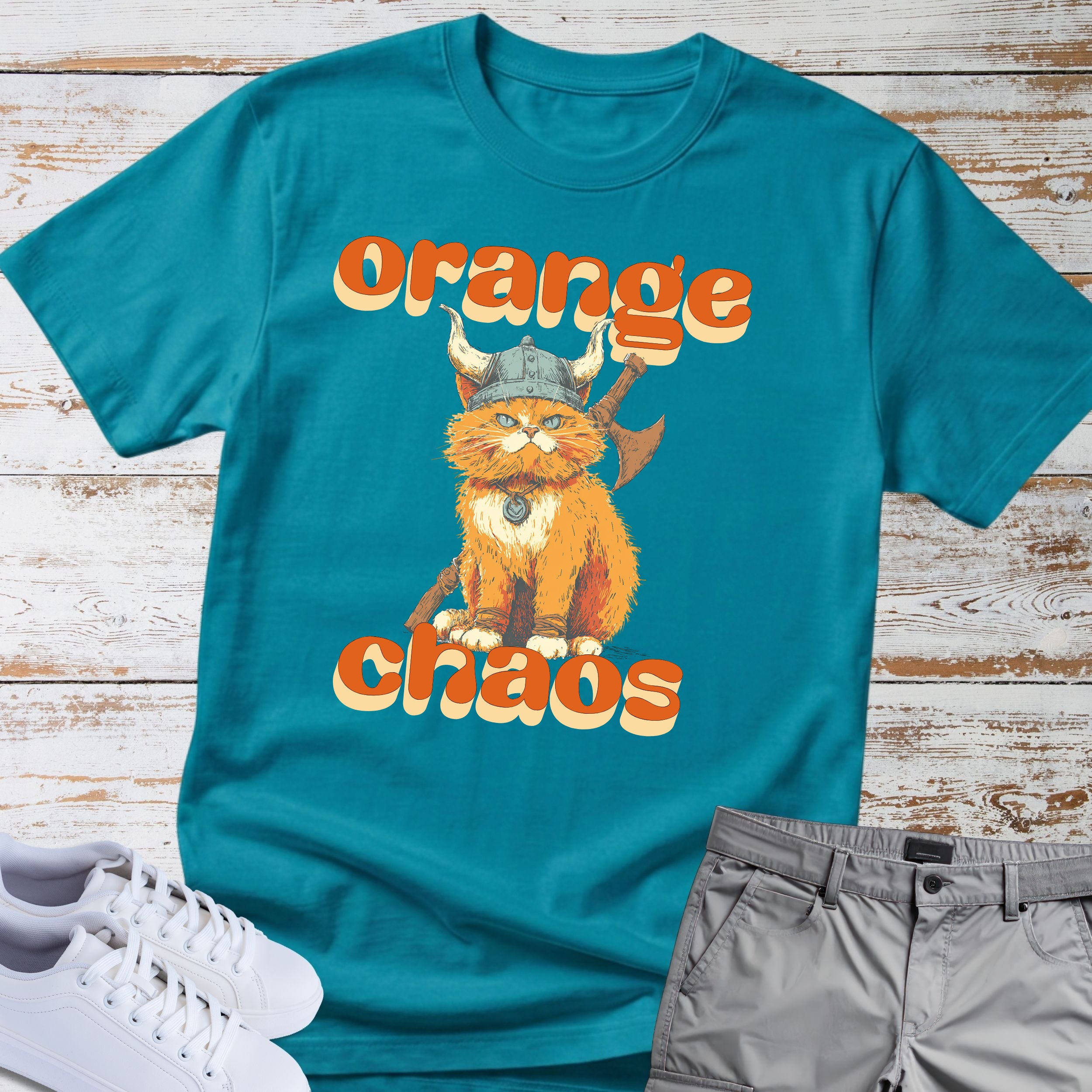 Cat Viking Orange Chaos T-Shirt