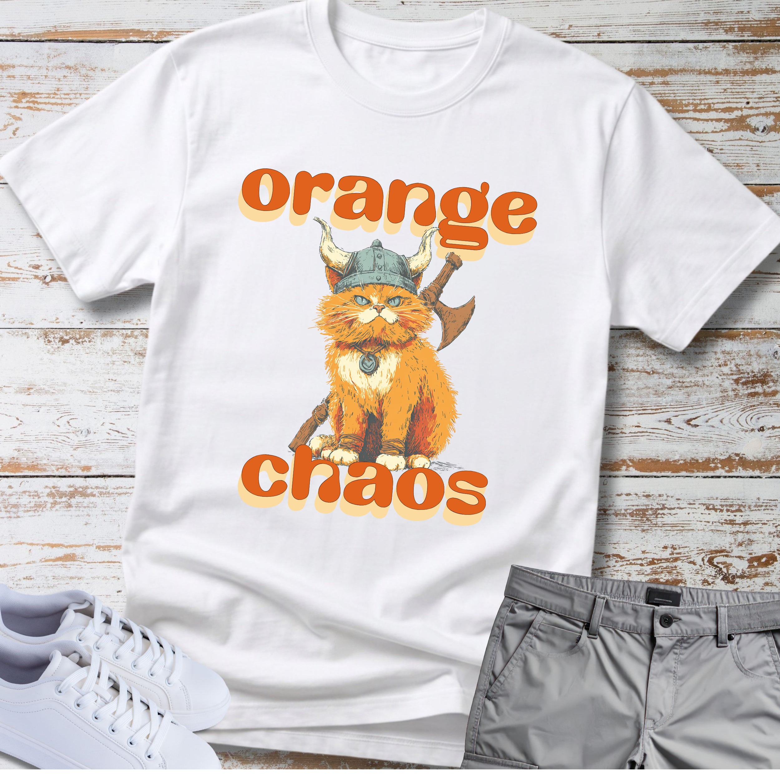 Cat Viking Orange Chaos T-Shirt