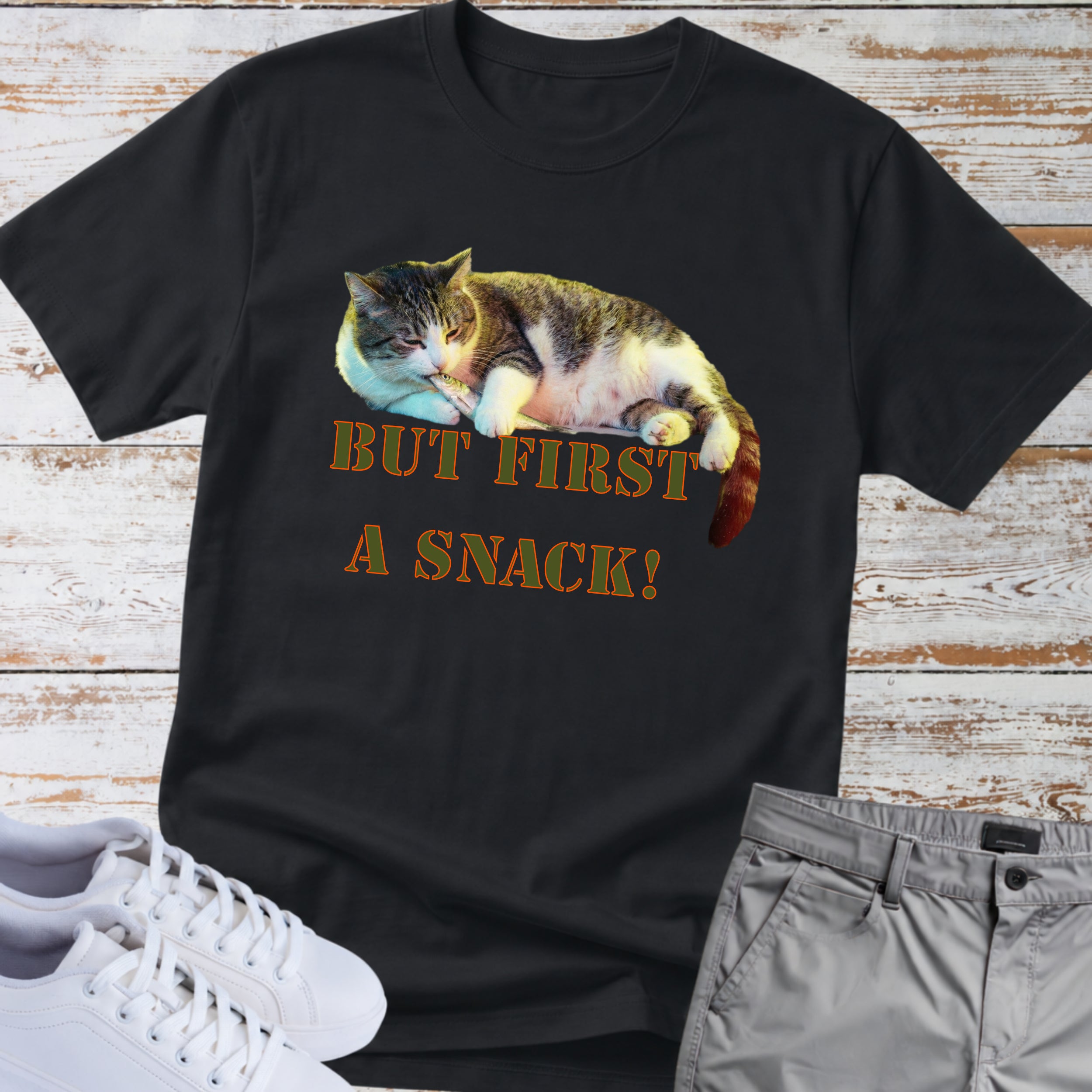 Cat "But First a Snack!" T-shirt
