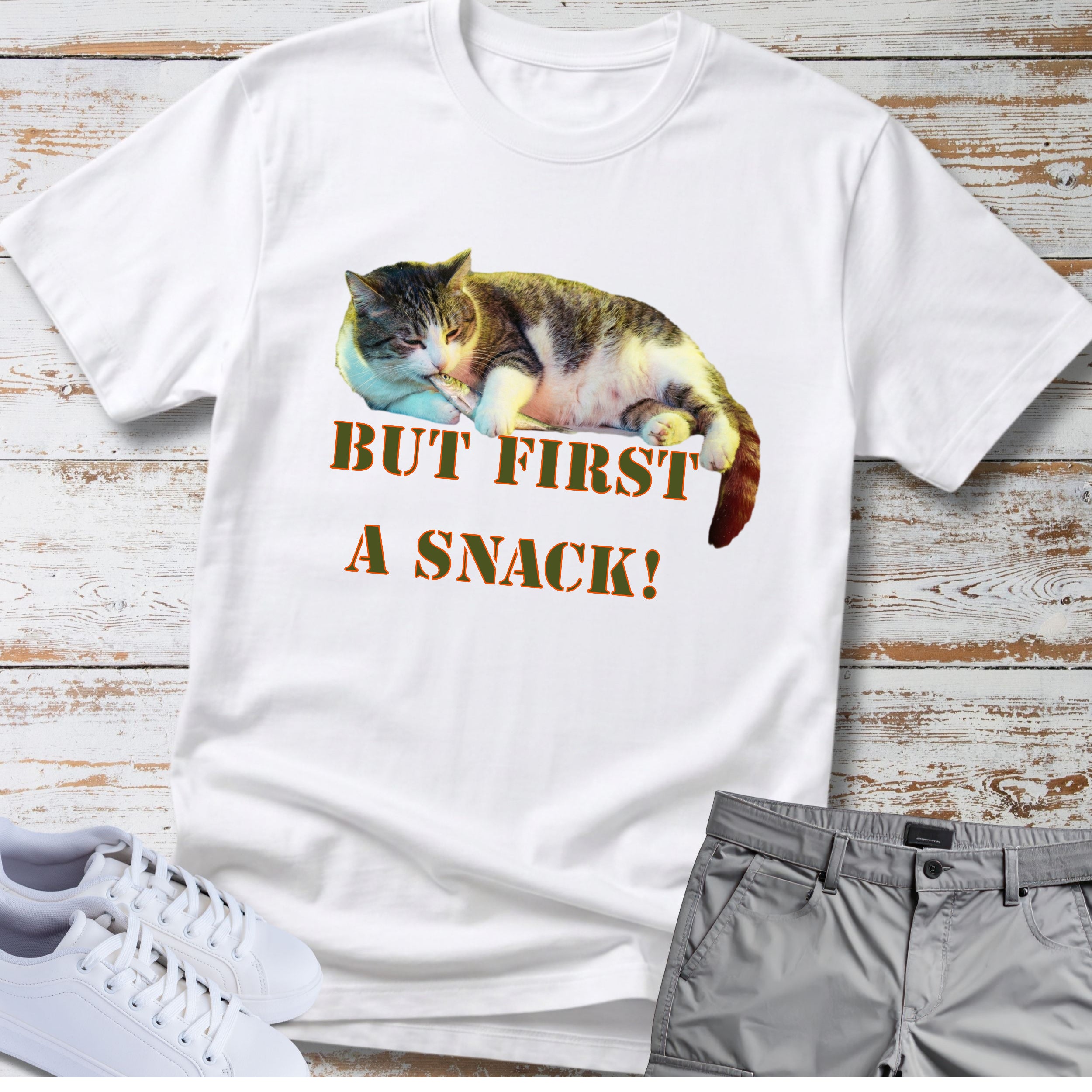 Cat "But First a Snack!" T-shirt