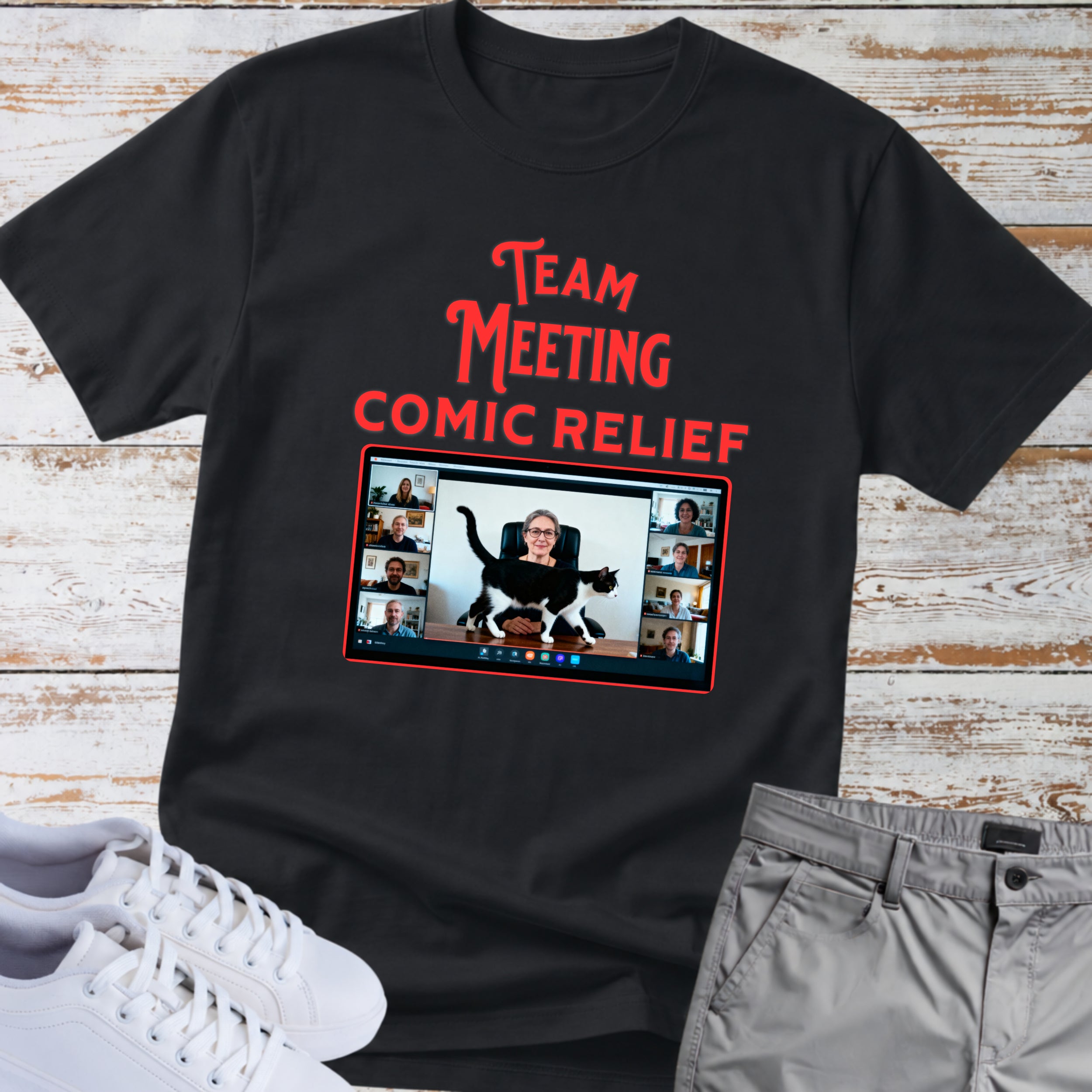 Zoom Meeting Cat Humor Tee