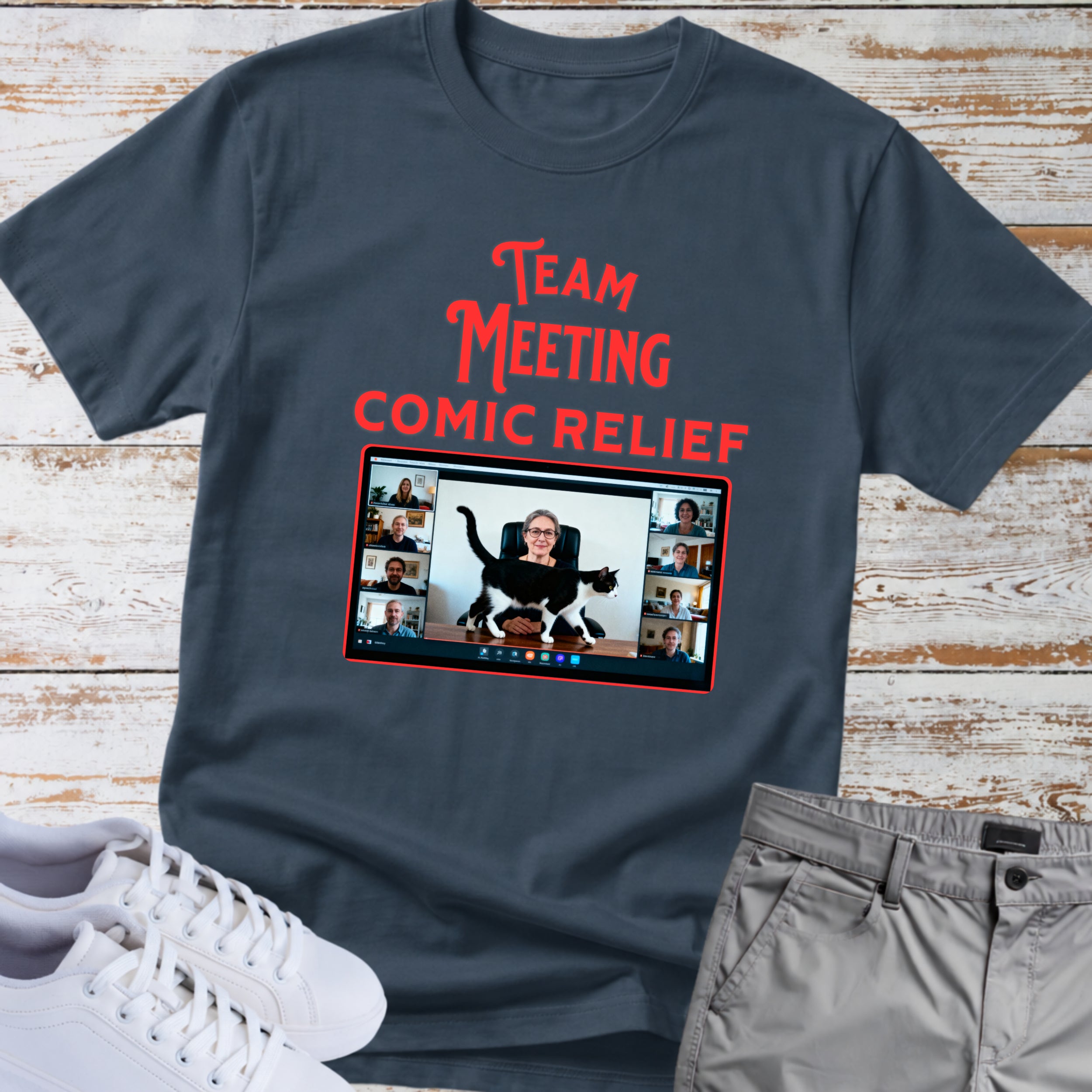 Zoom Meeting Cat Humor Tee