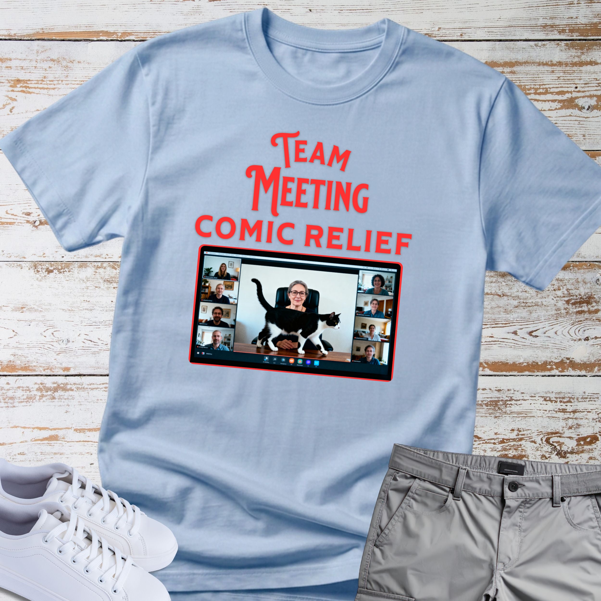 Zoom Meeting Cat Humor Tee