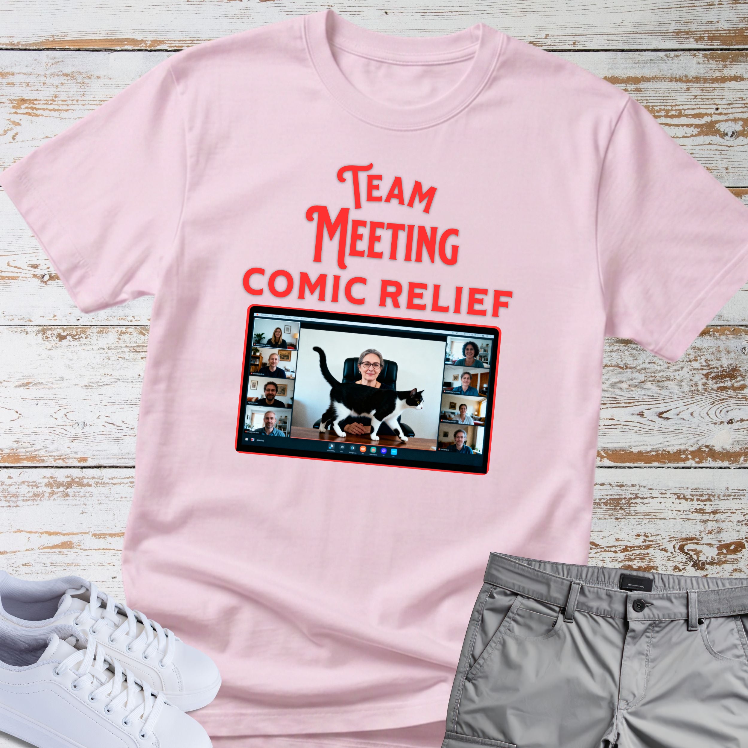 Zoom Meeting Cat Humor Tee