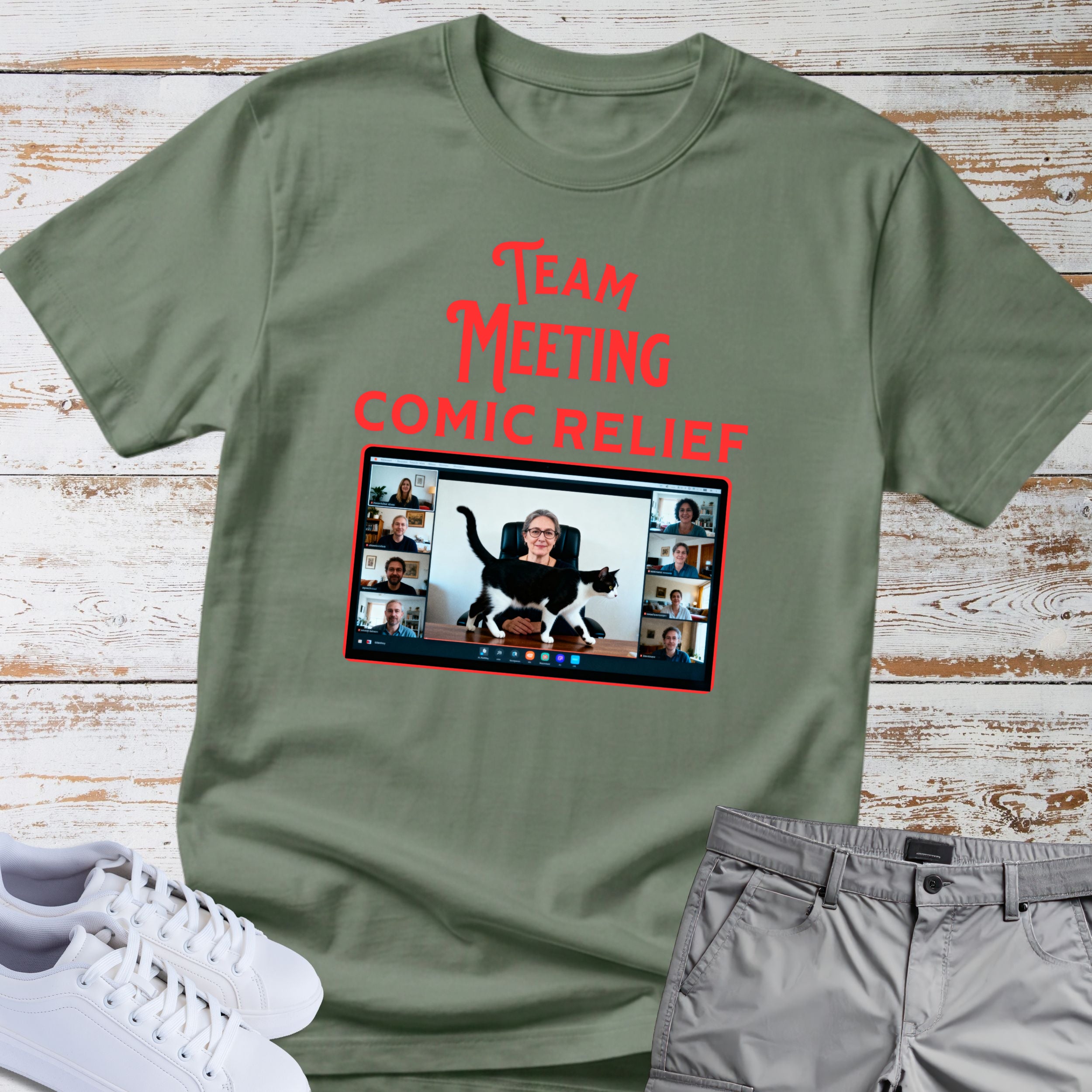 Zoom Meeting Cat Humor Tee