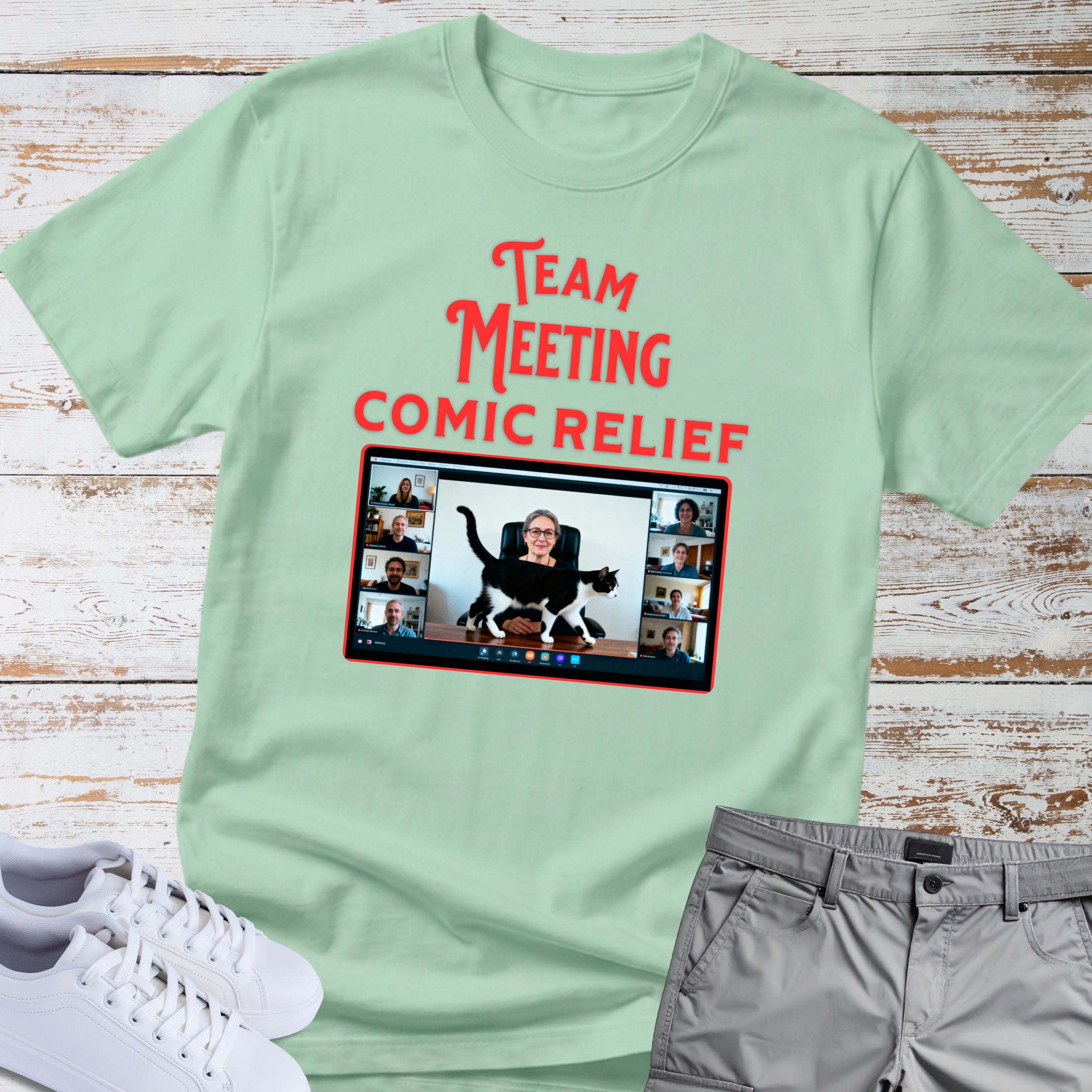 Zoom Meeting Cat Humor Tee