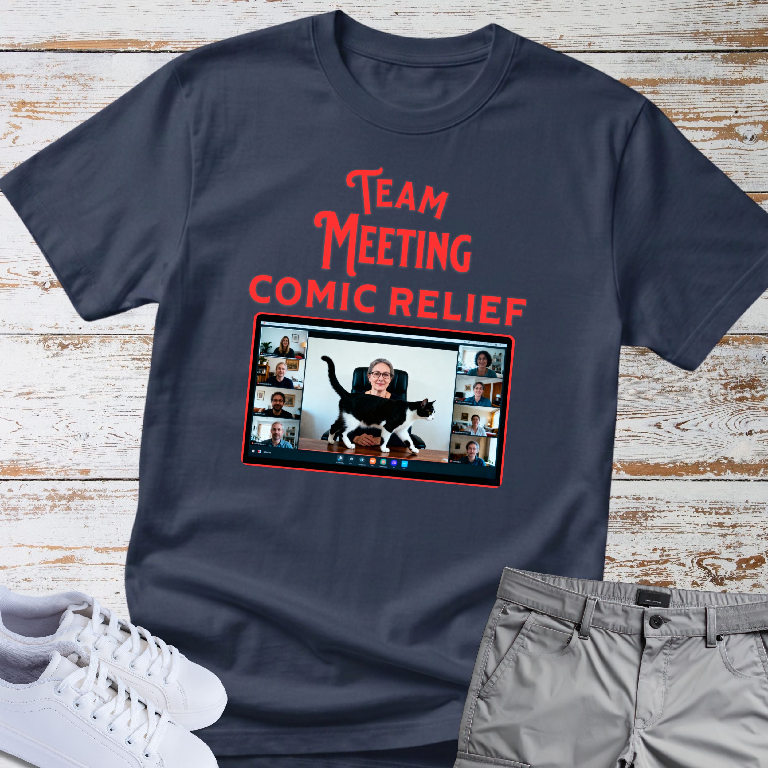 Zoom Meeting Cat Humor Tee