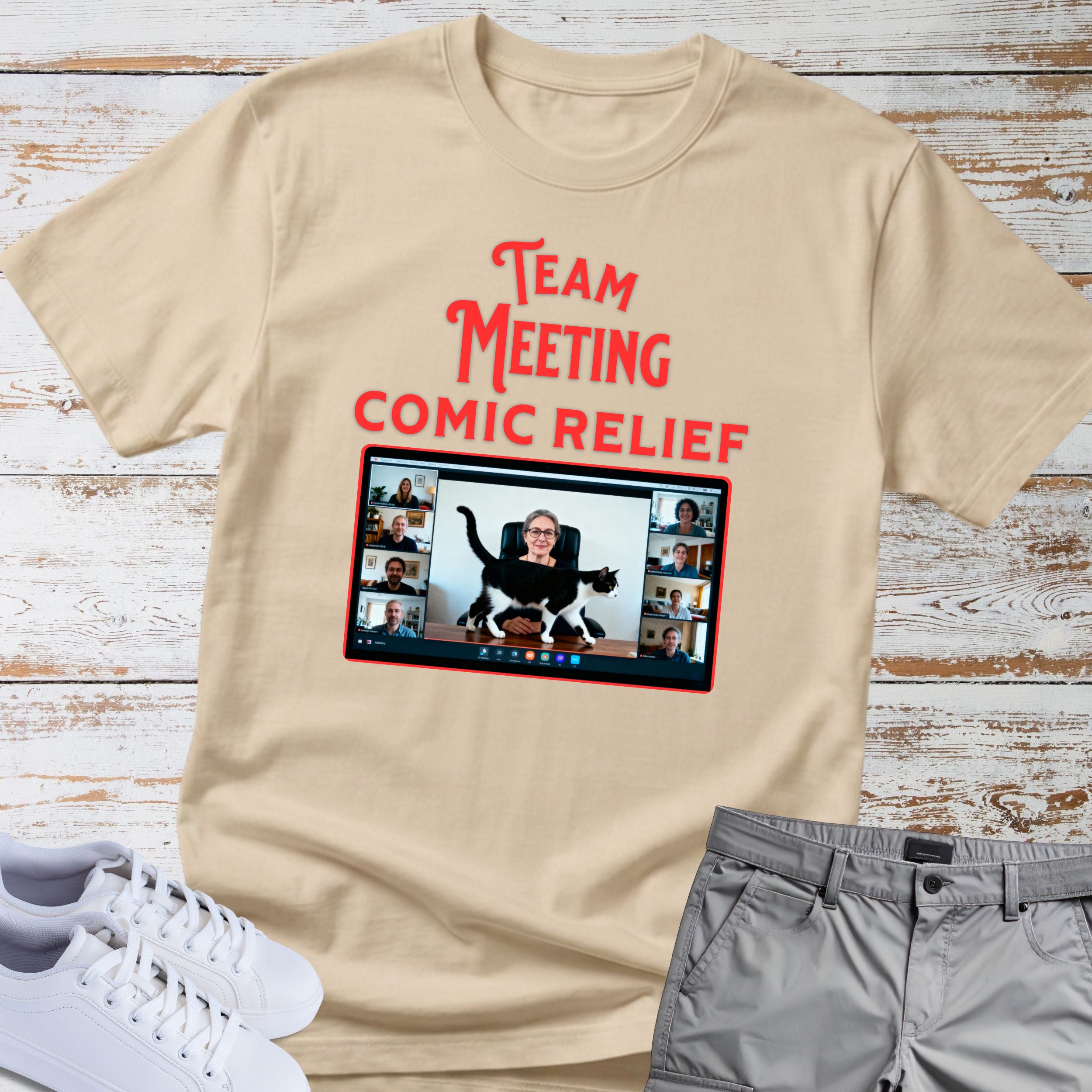 Zoom Meeting Cat Humor Tee