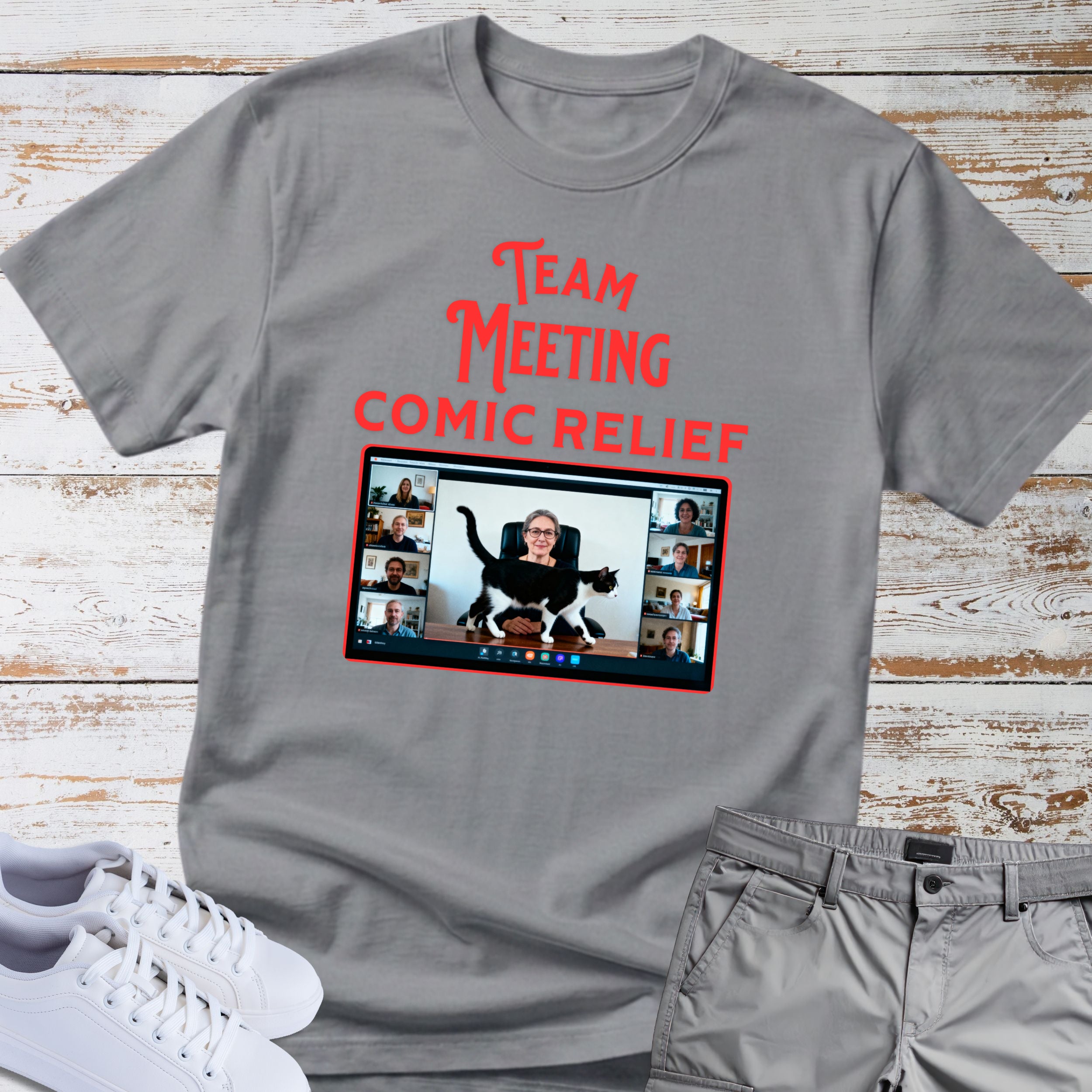 Zoom Meeting Cat Humor Tee