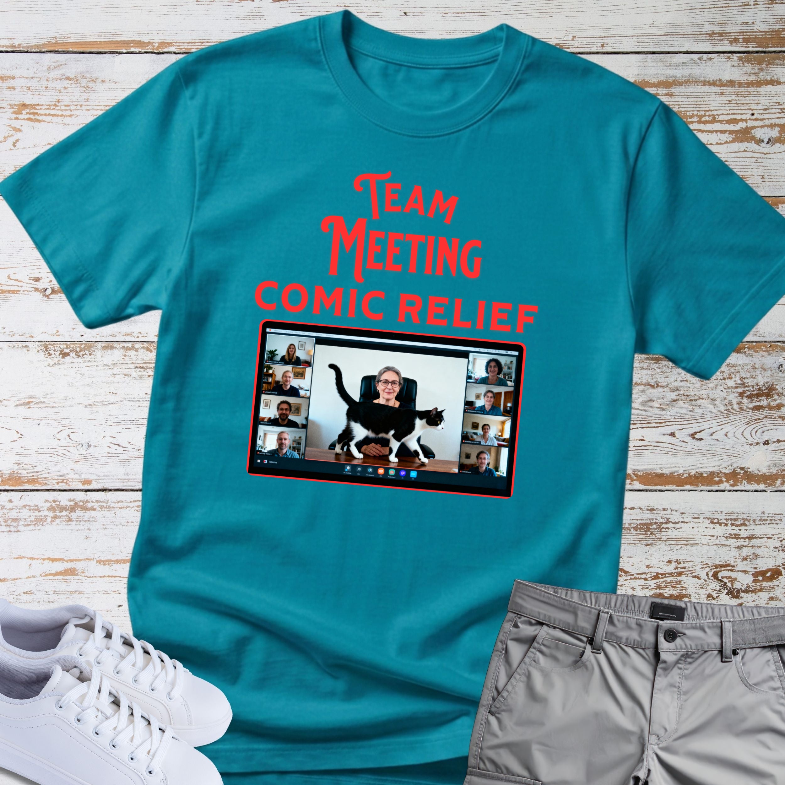 Zoom Meeting Cat Humor Tee