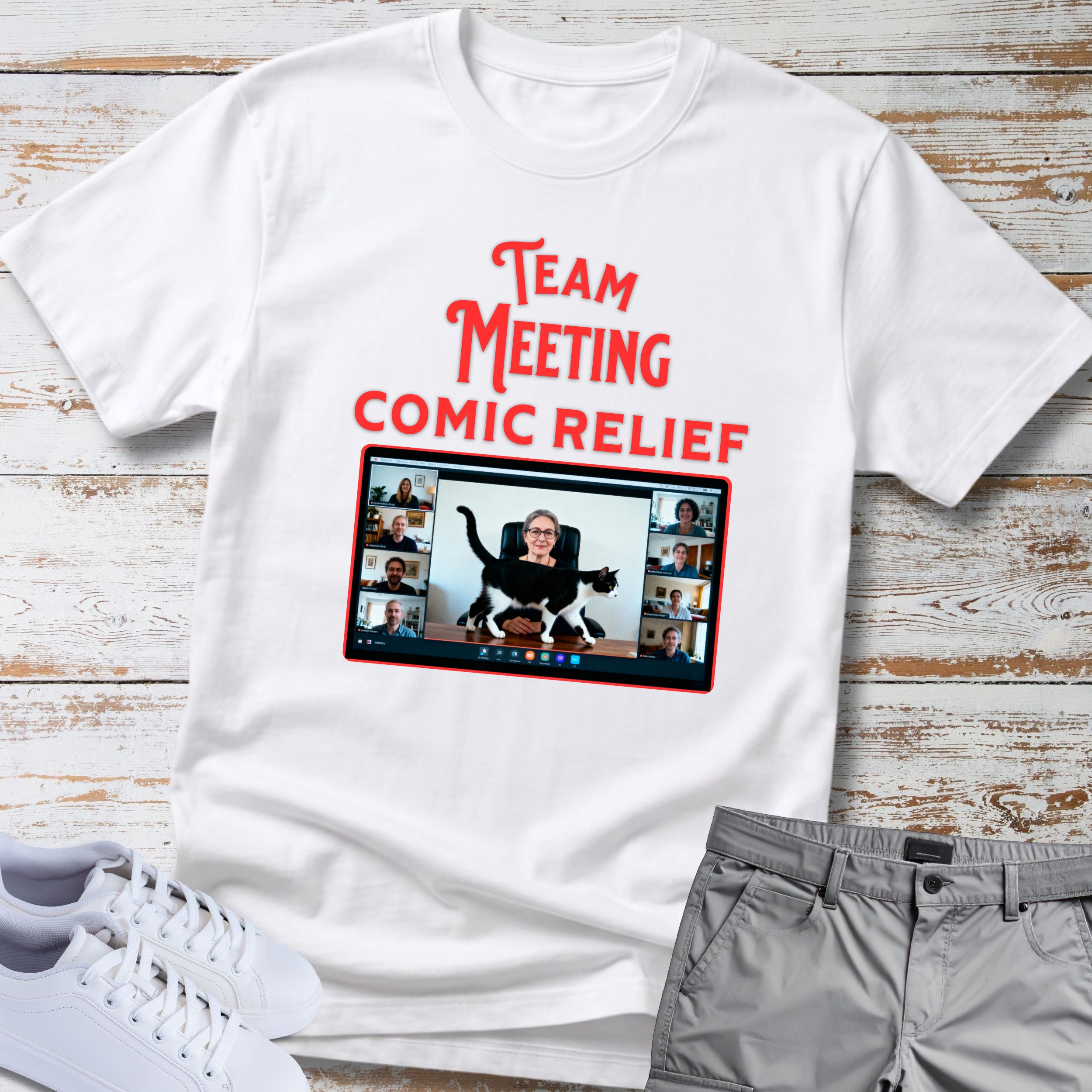 Zoom Meeting Cat Humor Tee