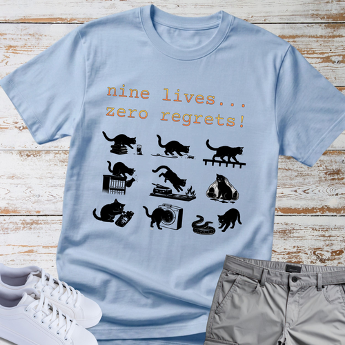 Cat "Nine lives... zero regrets!" T-shirt