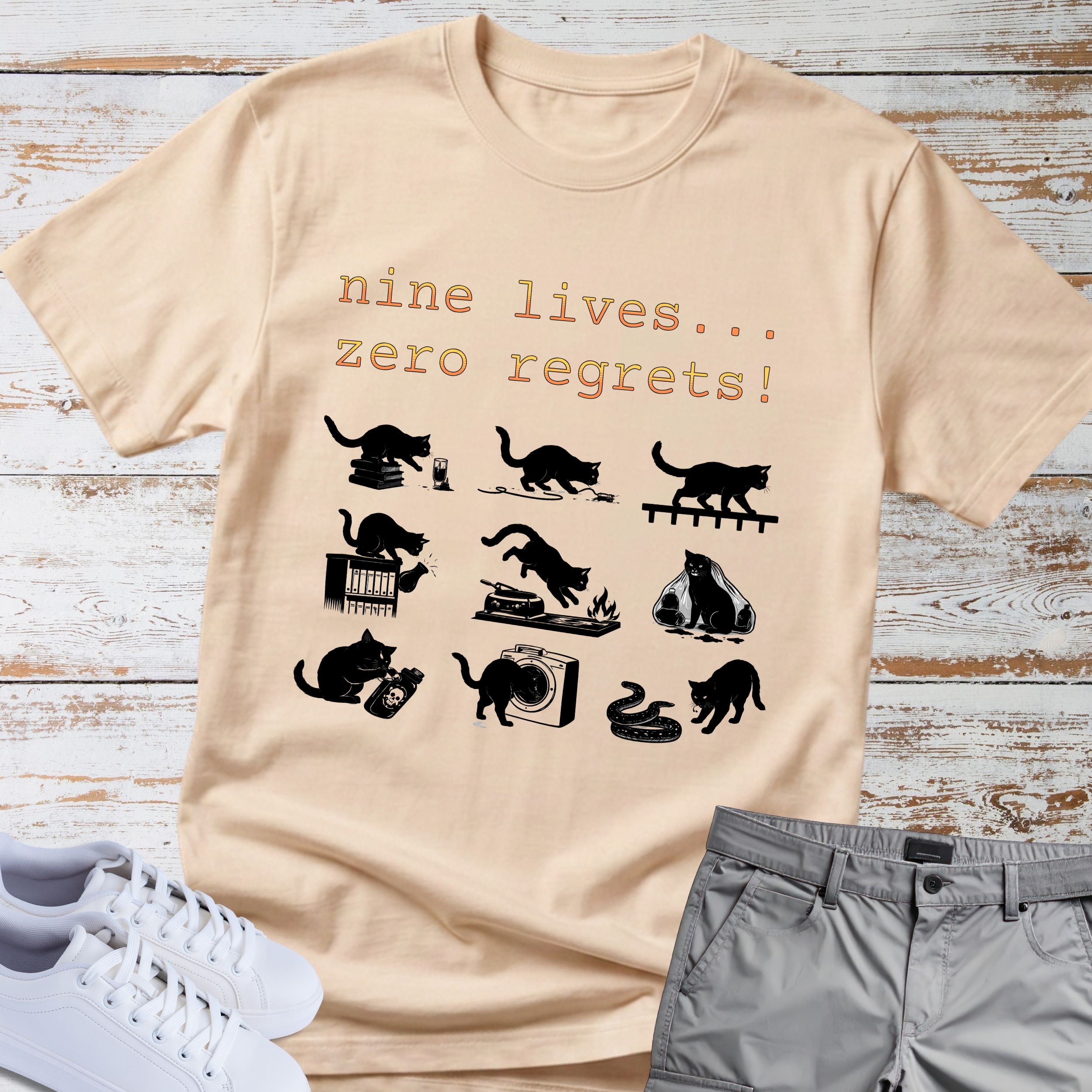 Cat "Nine lives... zero regrets!" T-shirt
