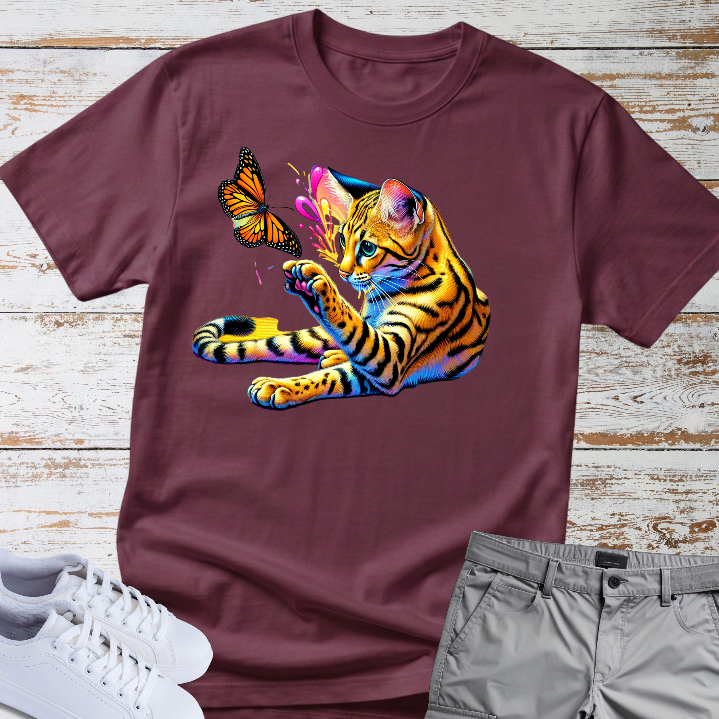 Bengal Cat & Butterfly T-Shirt