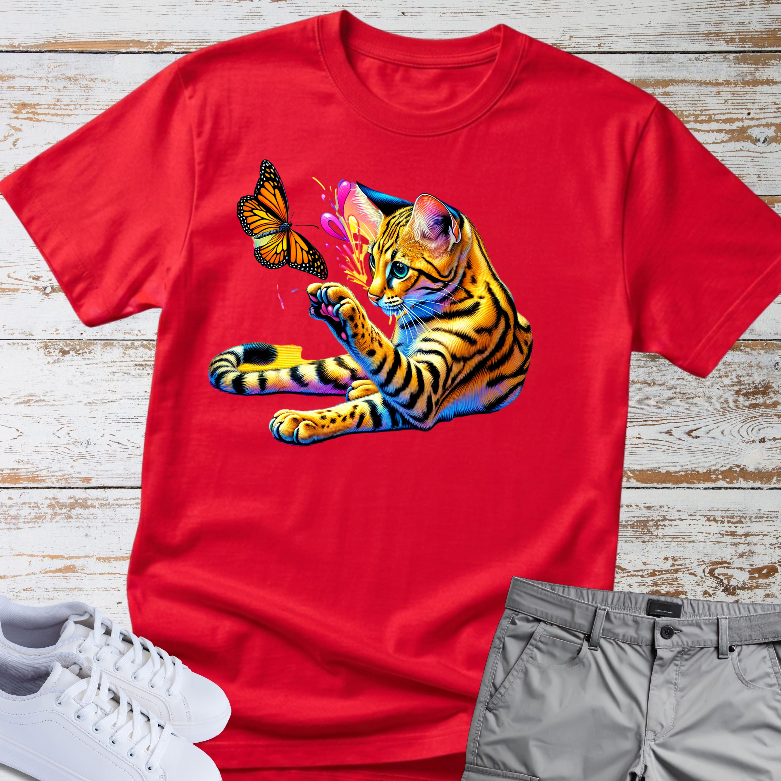 Bengal Cat & Butterfly T-Shirt