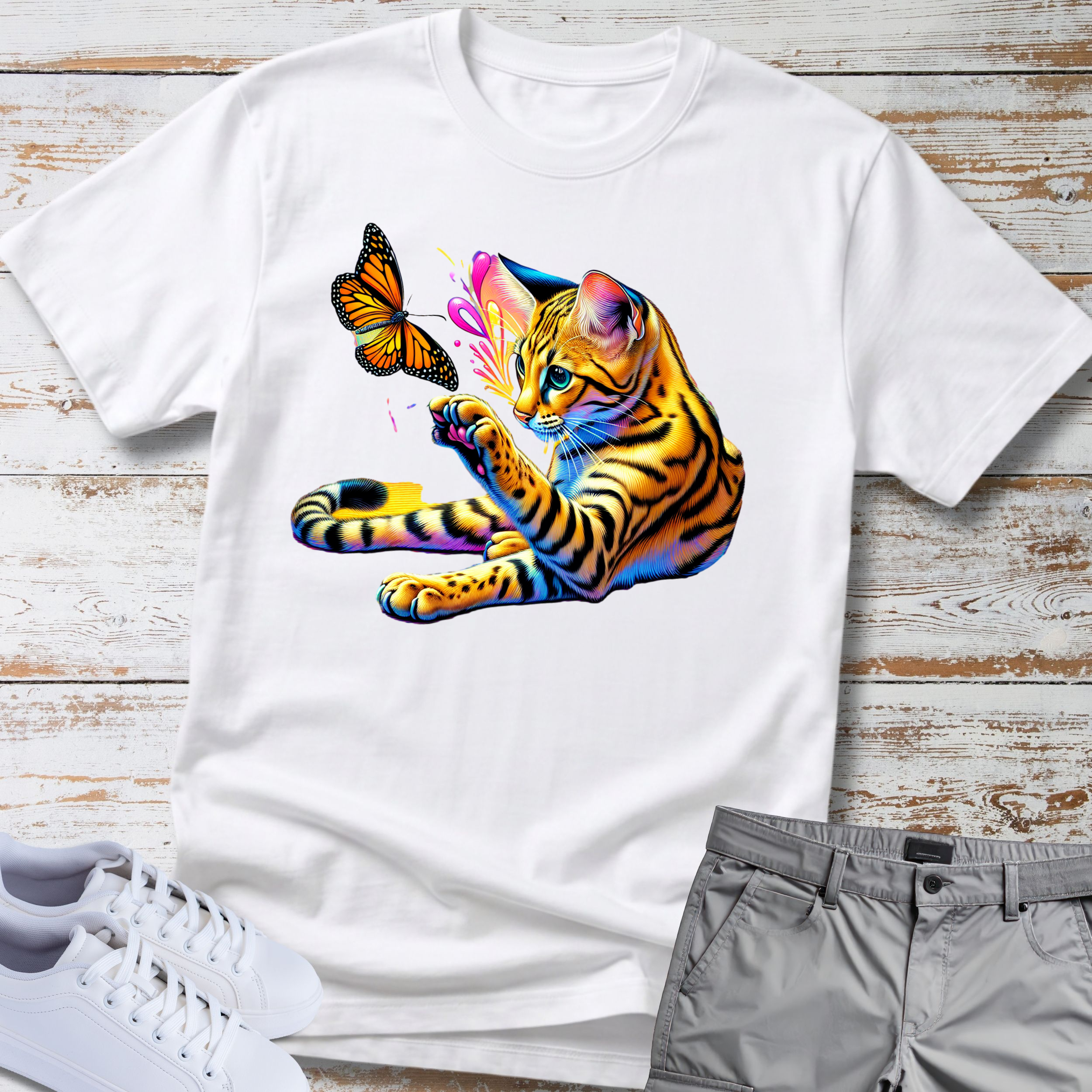 Bengal Cat & Butterfly T-Shirt