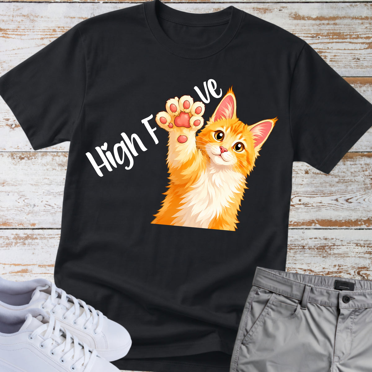 Cat — High Five Polydactyl Maine Coon Cat Tee