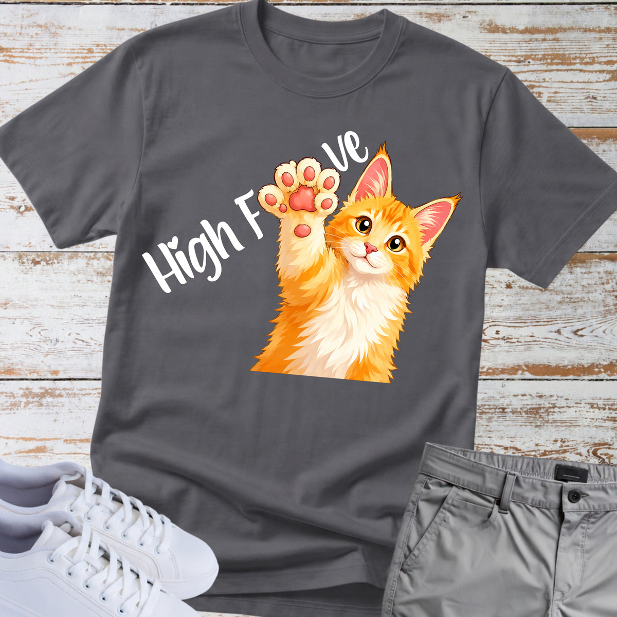 Cat — High Five Polydactyl Maine Coon Cat Tee