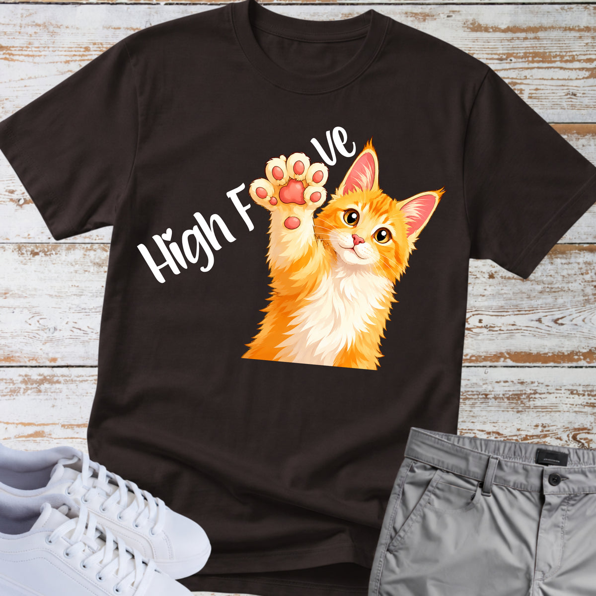 Cat — High Five Polydactyl Maine Coon Cat Tee