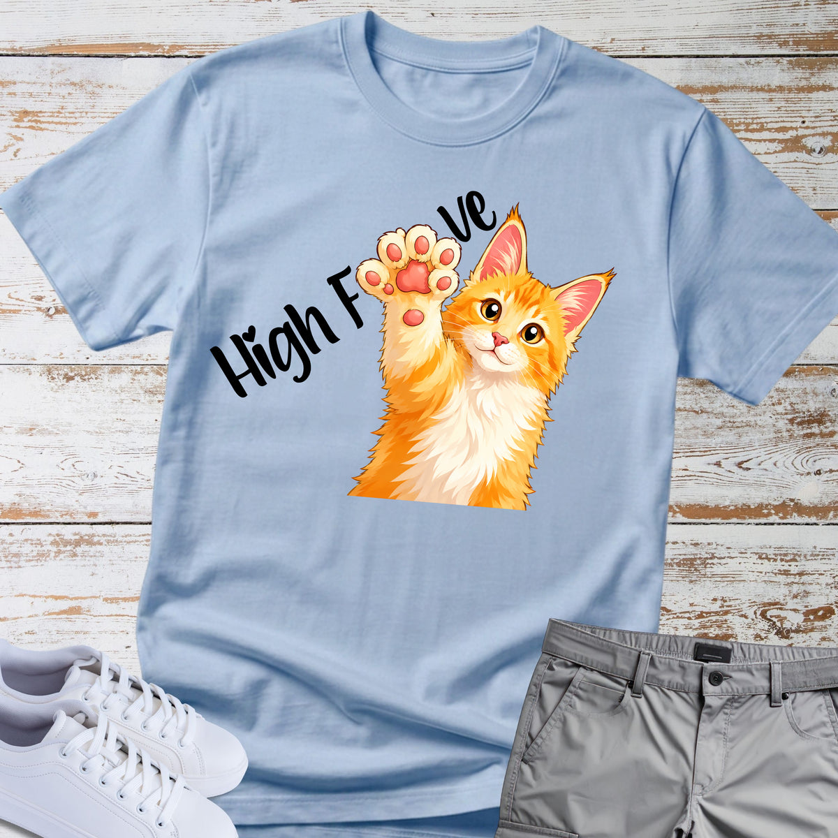 Cat — High Five Polydactyl Maine Coon Cat Tee