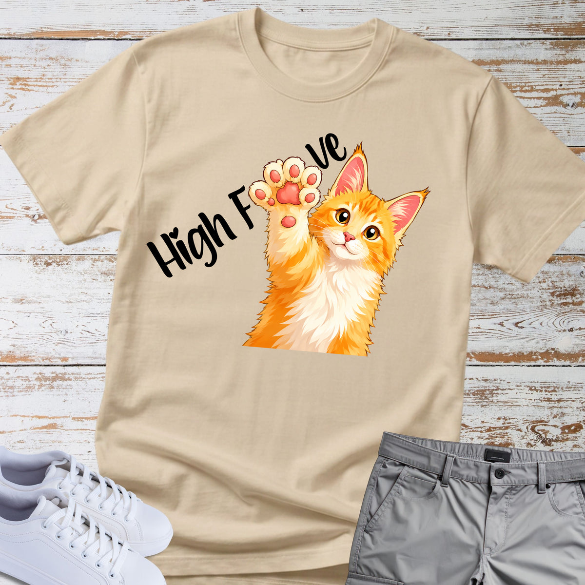 Cat — High Five Polydactyl Maine Coon Cat Tee