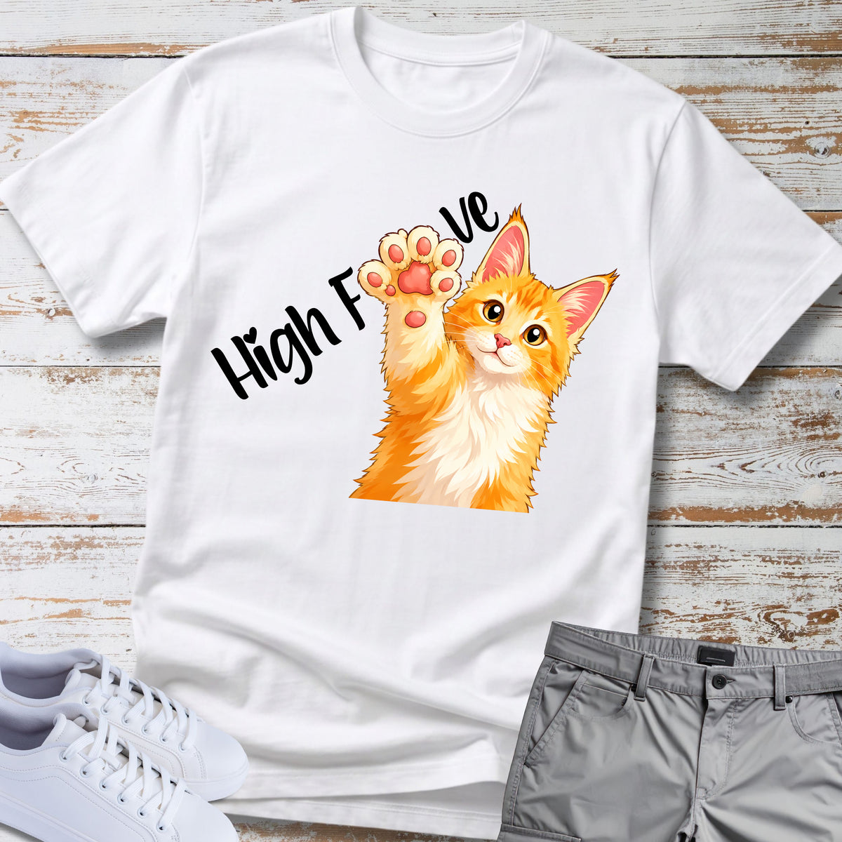 Cat — High Five Polydactyl Maine Coon Cat Tee