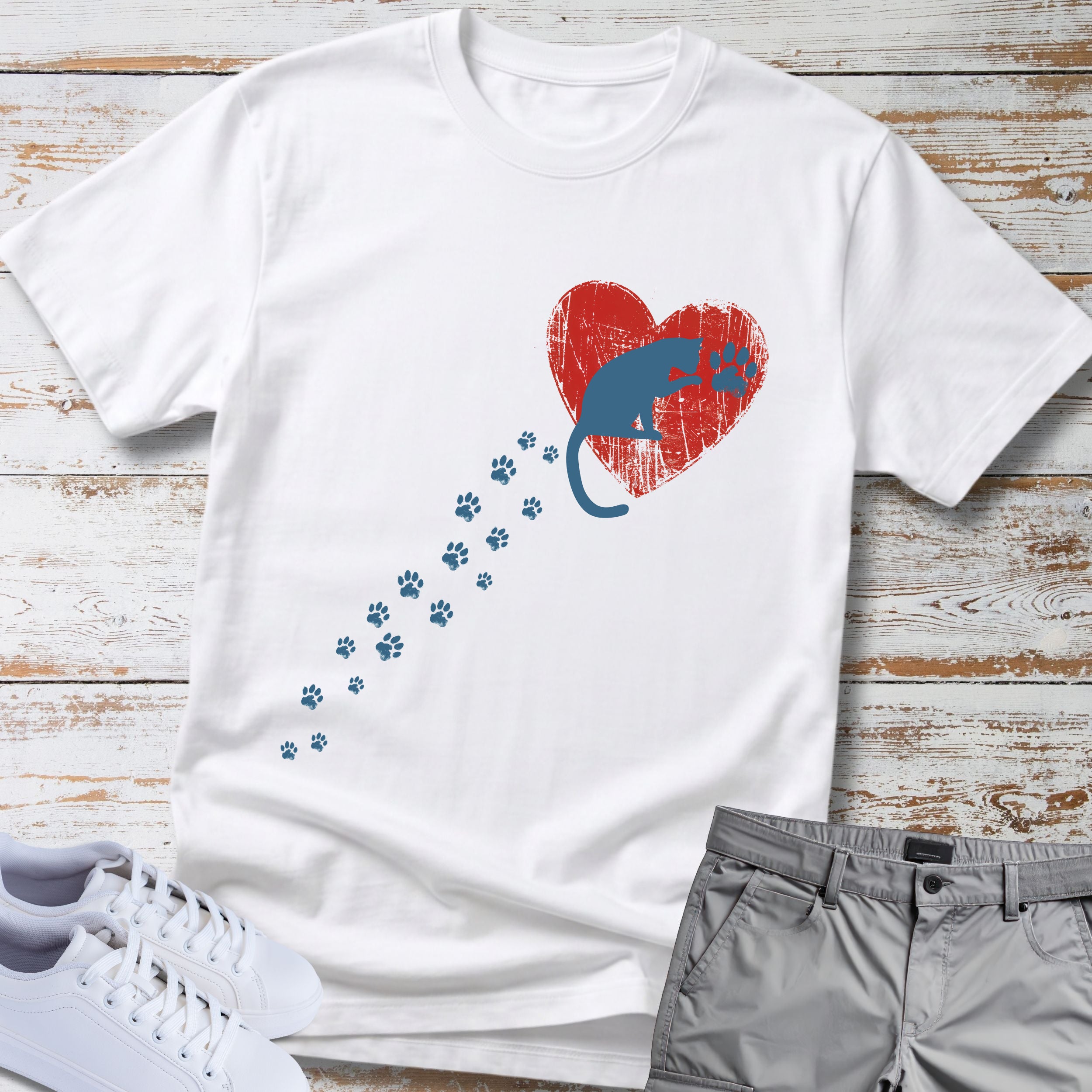 Pawprints on My Heart Cat Graphic T-Shirt