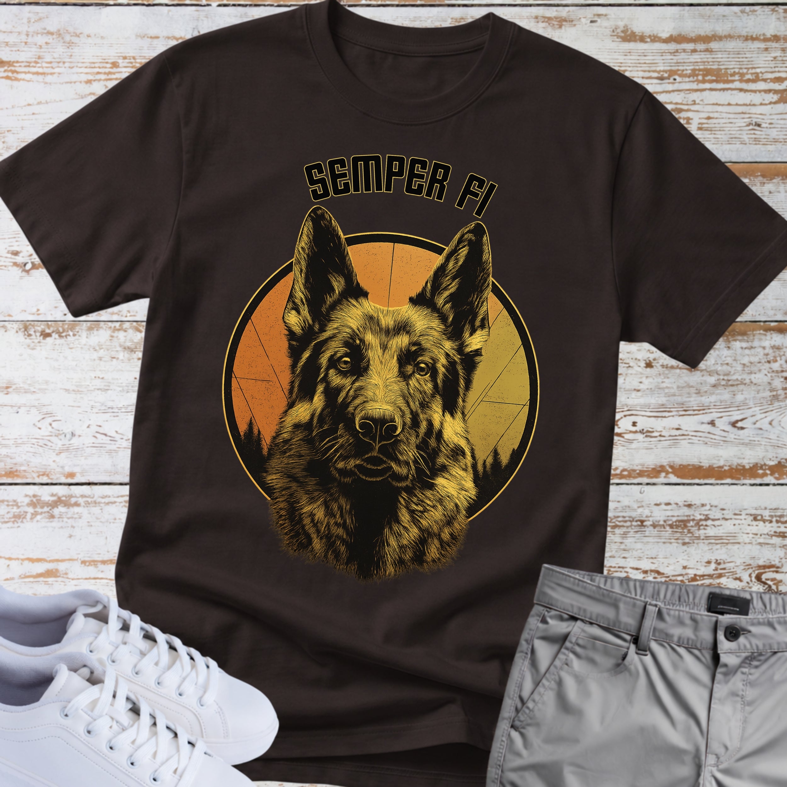 Military K9 Tribute German Shepherd Semper Fi T-Shirt