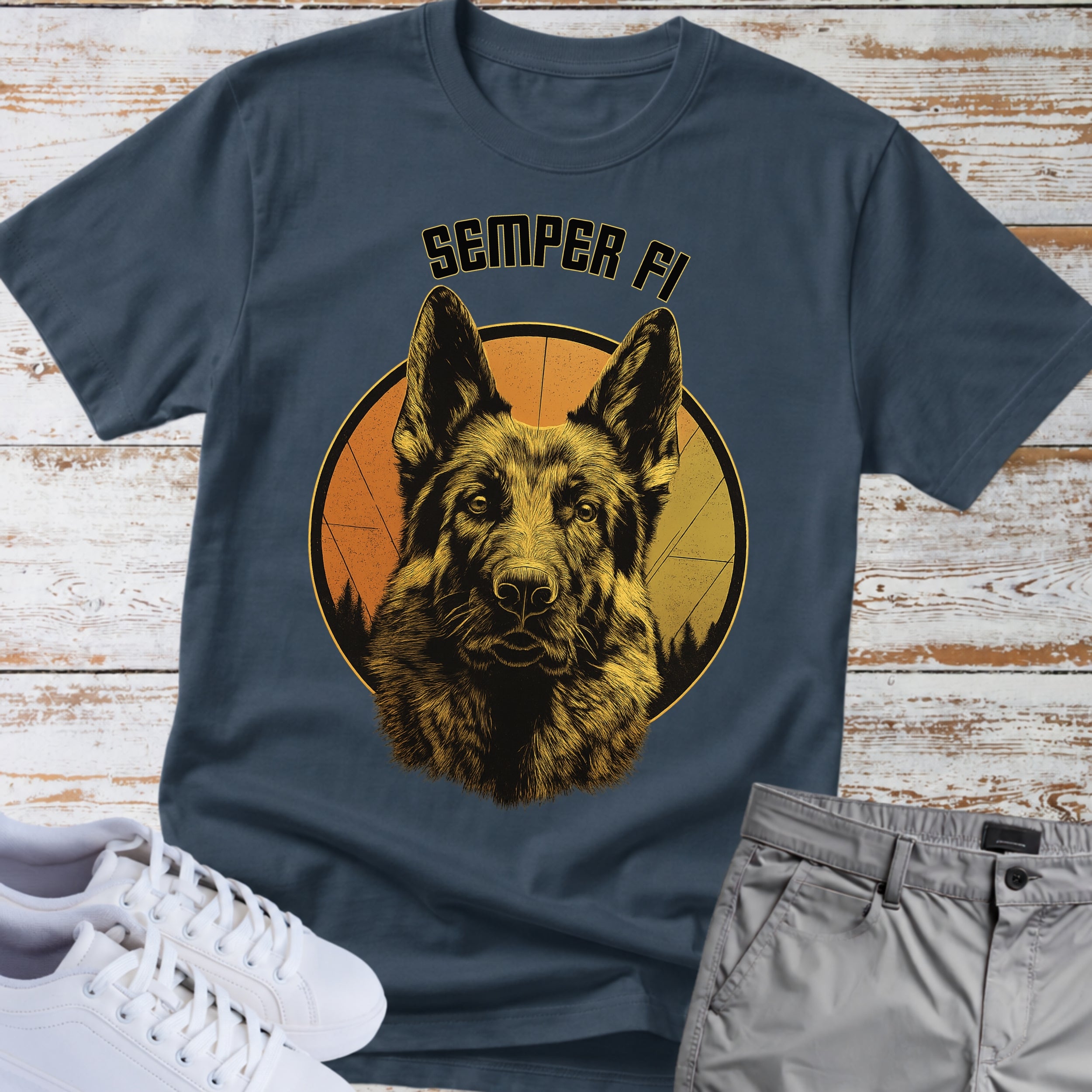 Military K9 Tribute German Shepherd Semper Fi T-Shirt
