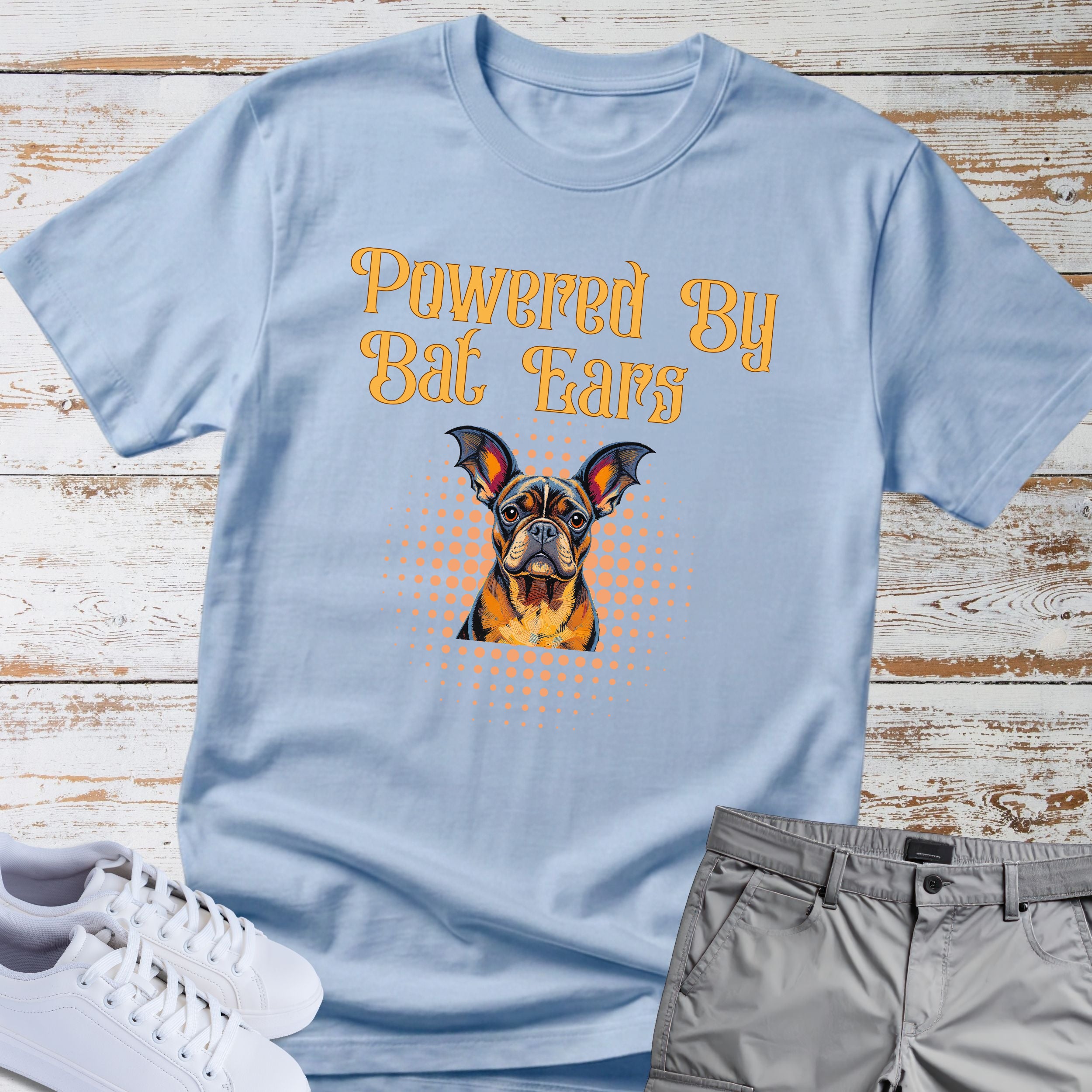 "Powered By Bat Ears" French Bulldog Tee