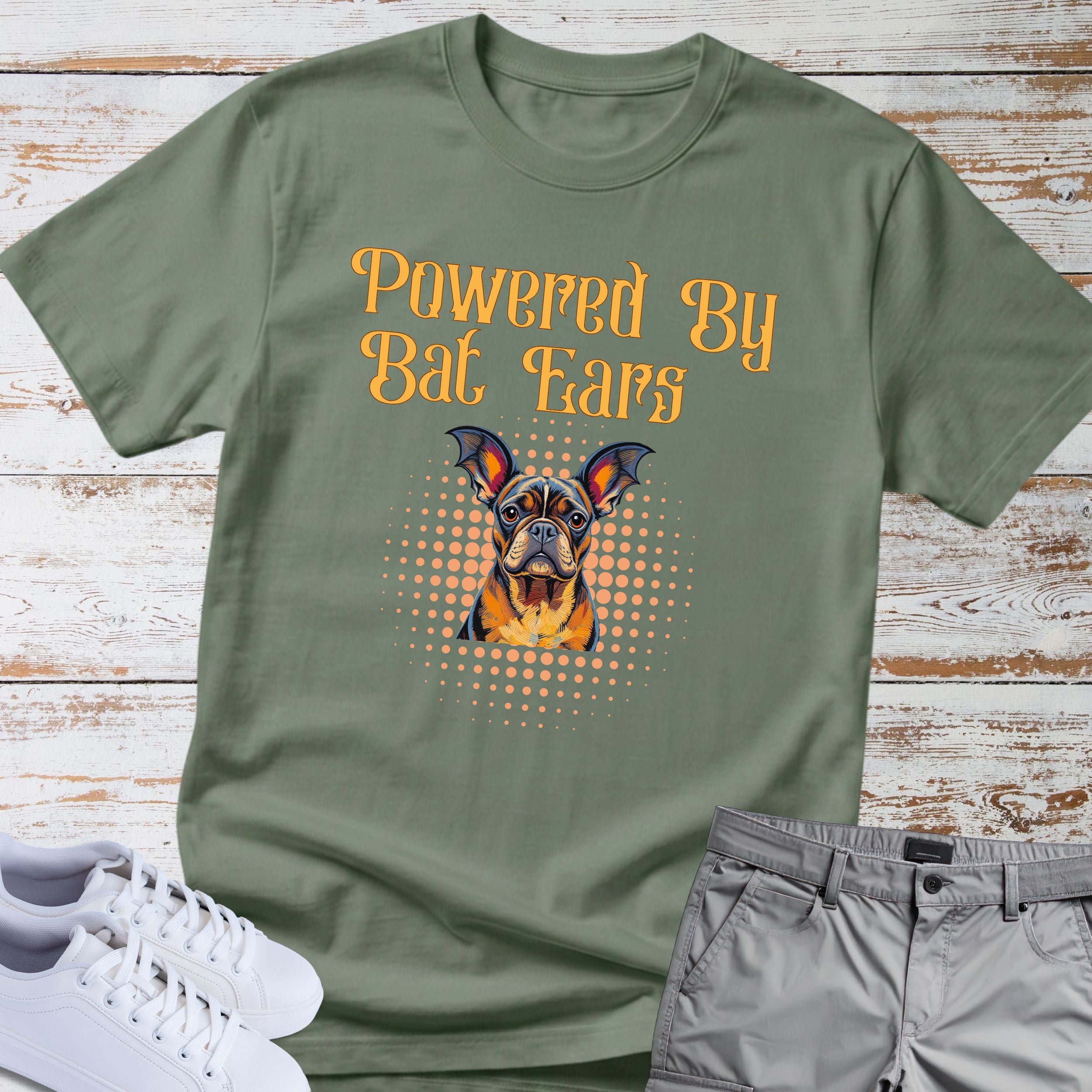 "Powered By Bat Ears" French Bulldog Tee
