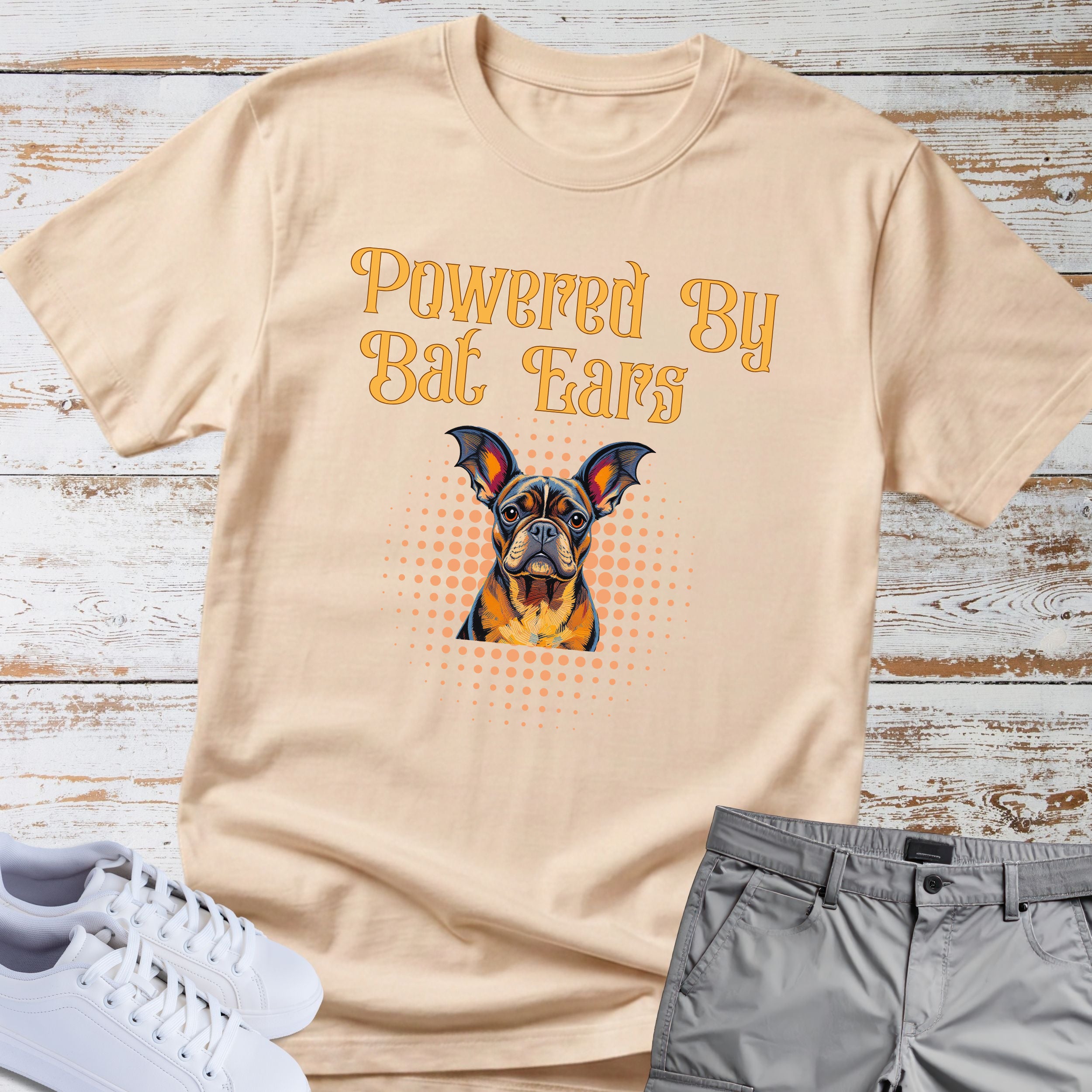 "Powered By Bat Ears" French Bulldog Tee
