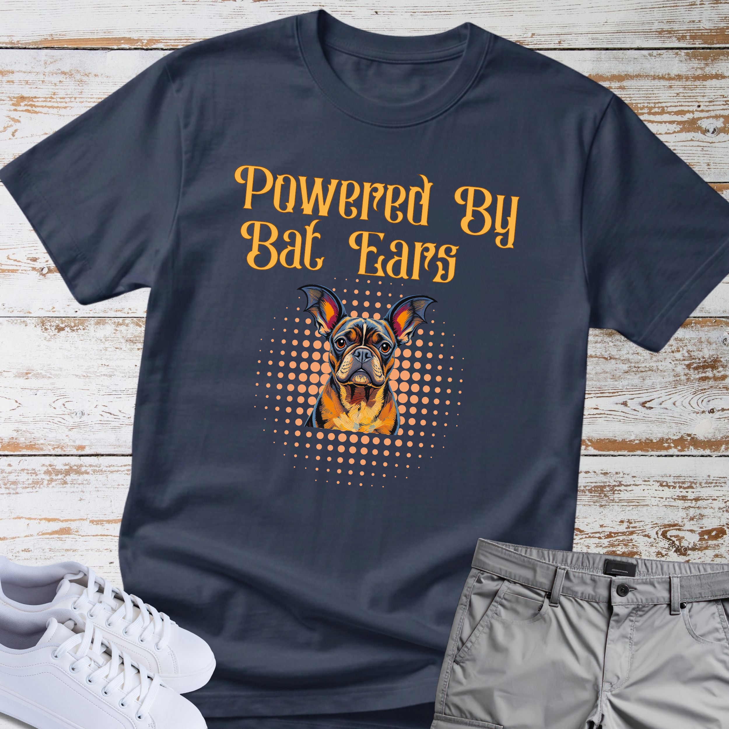 "Powered By Bat Ears" French Bulldog Tee