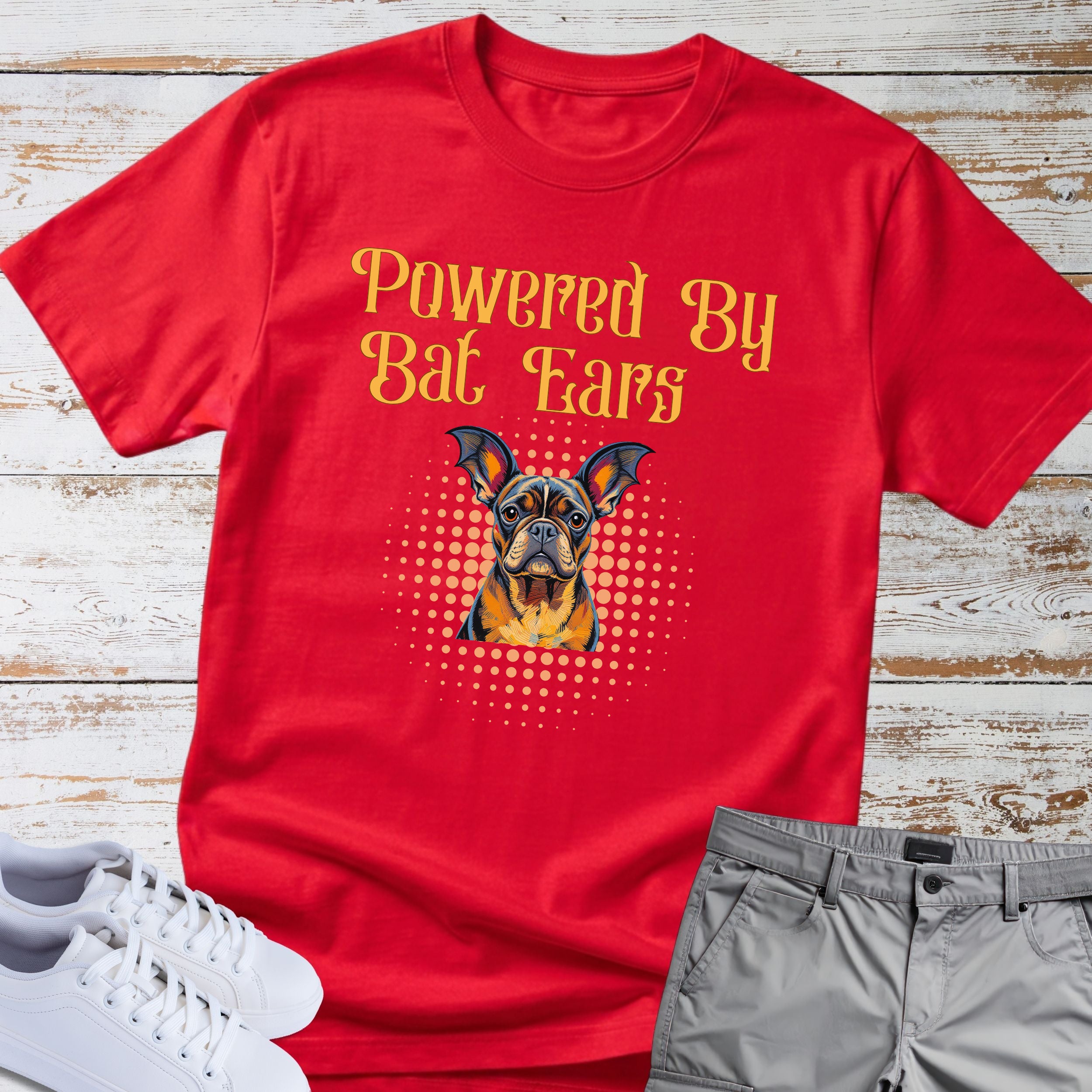 "Powered By Bat Ears" French Bulldog Tee